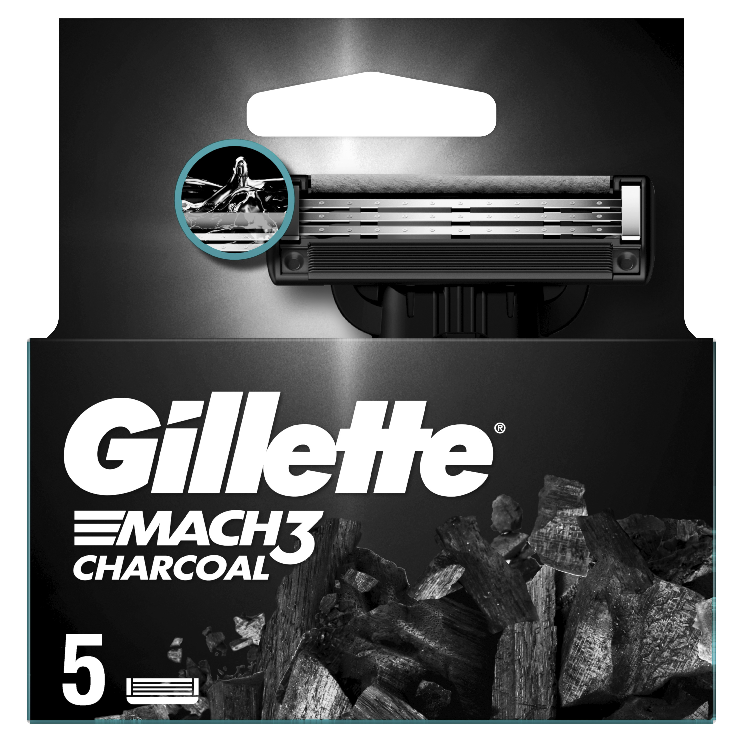 Gillette Mach3 Charcoal, Wkłady Wymienne Z 3 Ostrzami Do Maszynki Do Golenia, 5 Sztuk