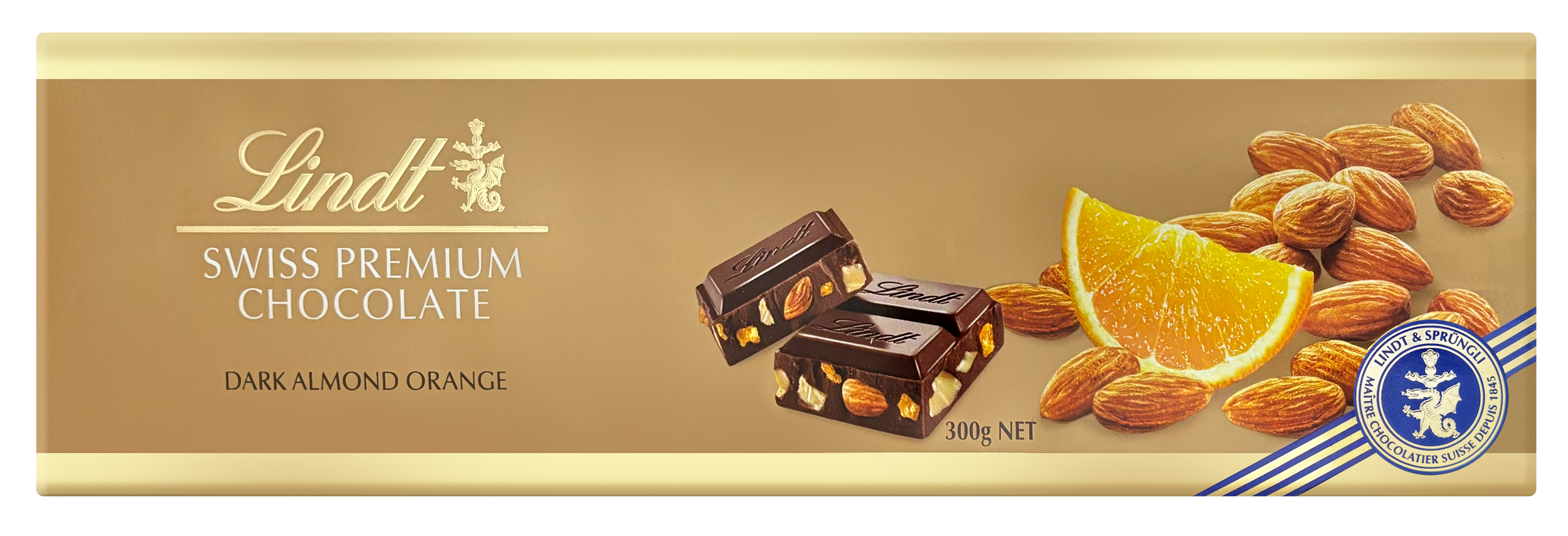 Lindt Swiss Premium Chocolate Dark Gold Almond Orange 300G