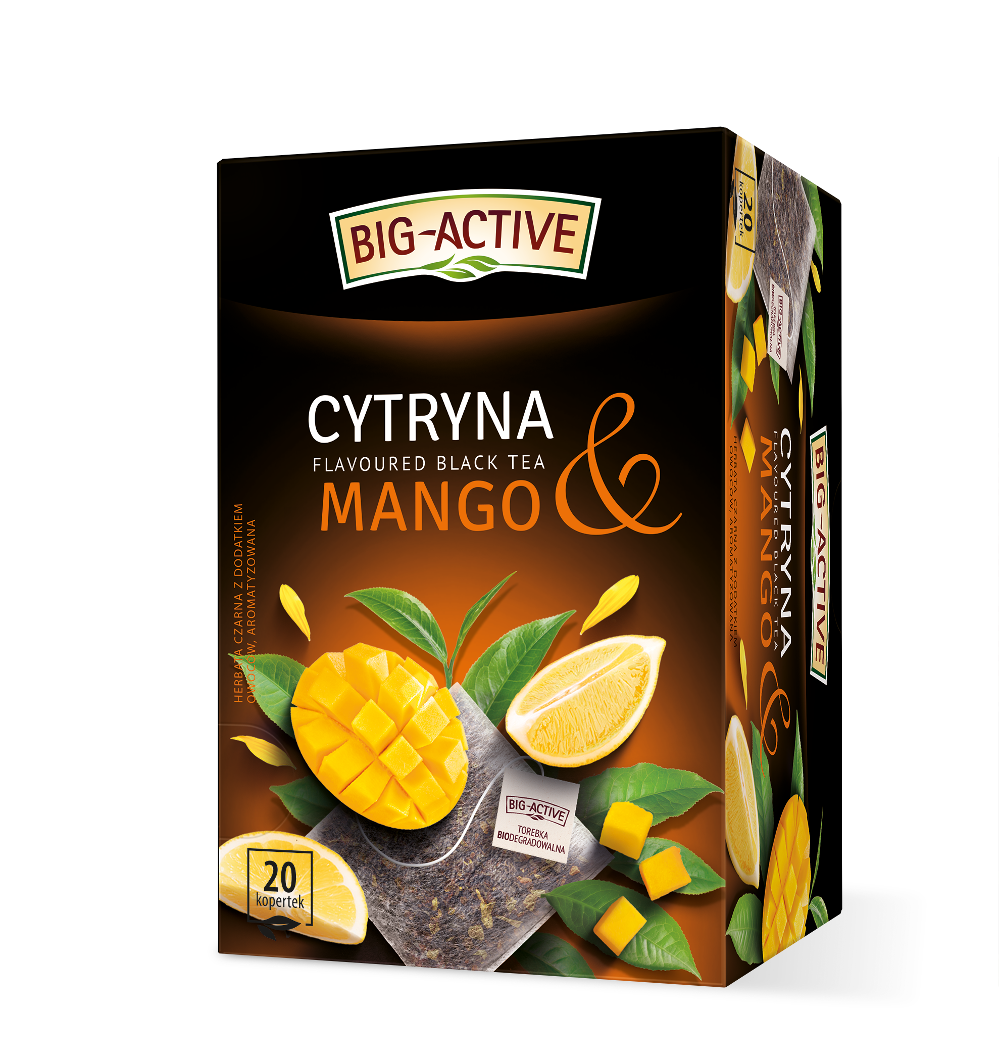 Big-Active Herbata Czarna Aromatyzowana O Smaku Mango I Cytryny. 20 Torebek X 2G