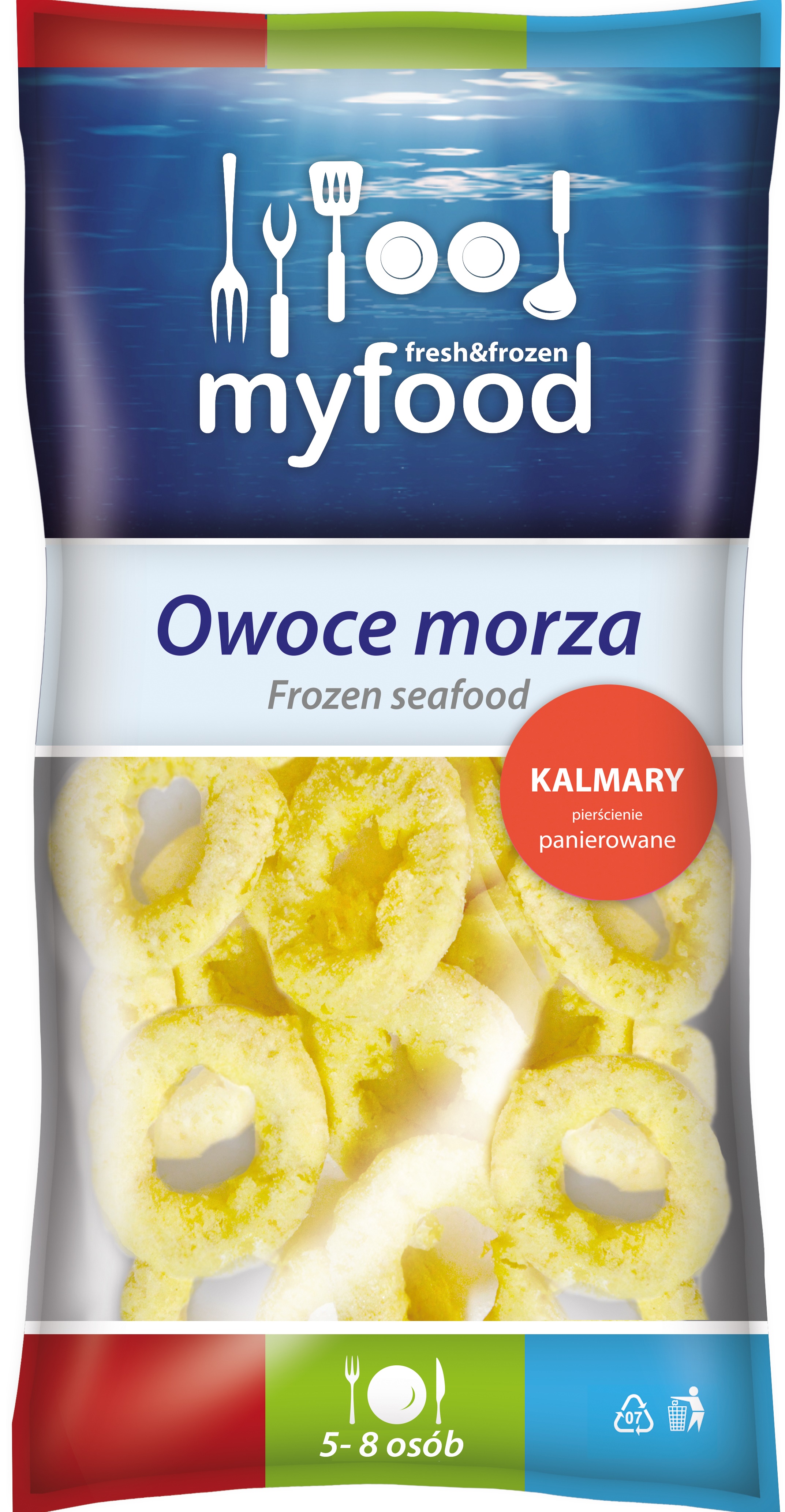 Myfood Pierścienie Panierowanie Z Kałamarnicą Formowane, Wstępnie Podsmażone, Głęboko Mrożone 500G