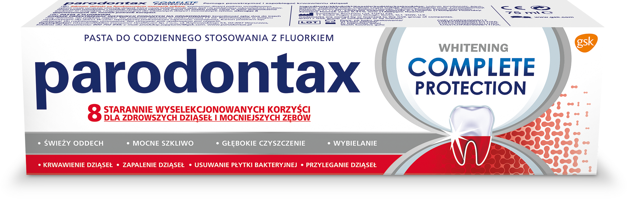 Parodontax Complete Protection Whitening Pasta Do Zębów Wybielająca Na Krwawiące Dziąsła 75 Ml