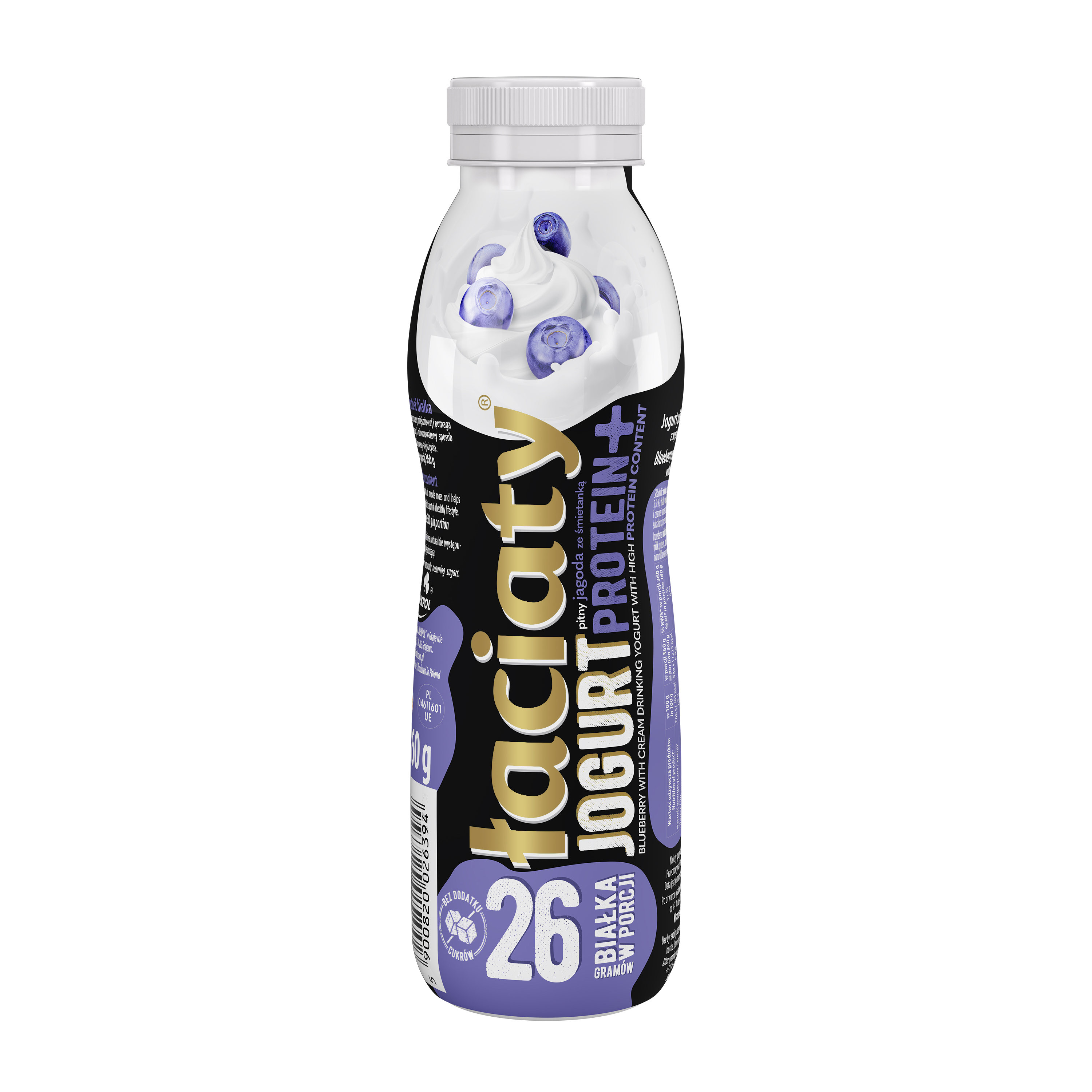 Jogurt Łaciaty Jagoda Ze Śmietanką Z Wysoką Zawartością Białka W Butelce Typu Pet 360G