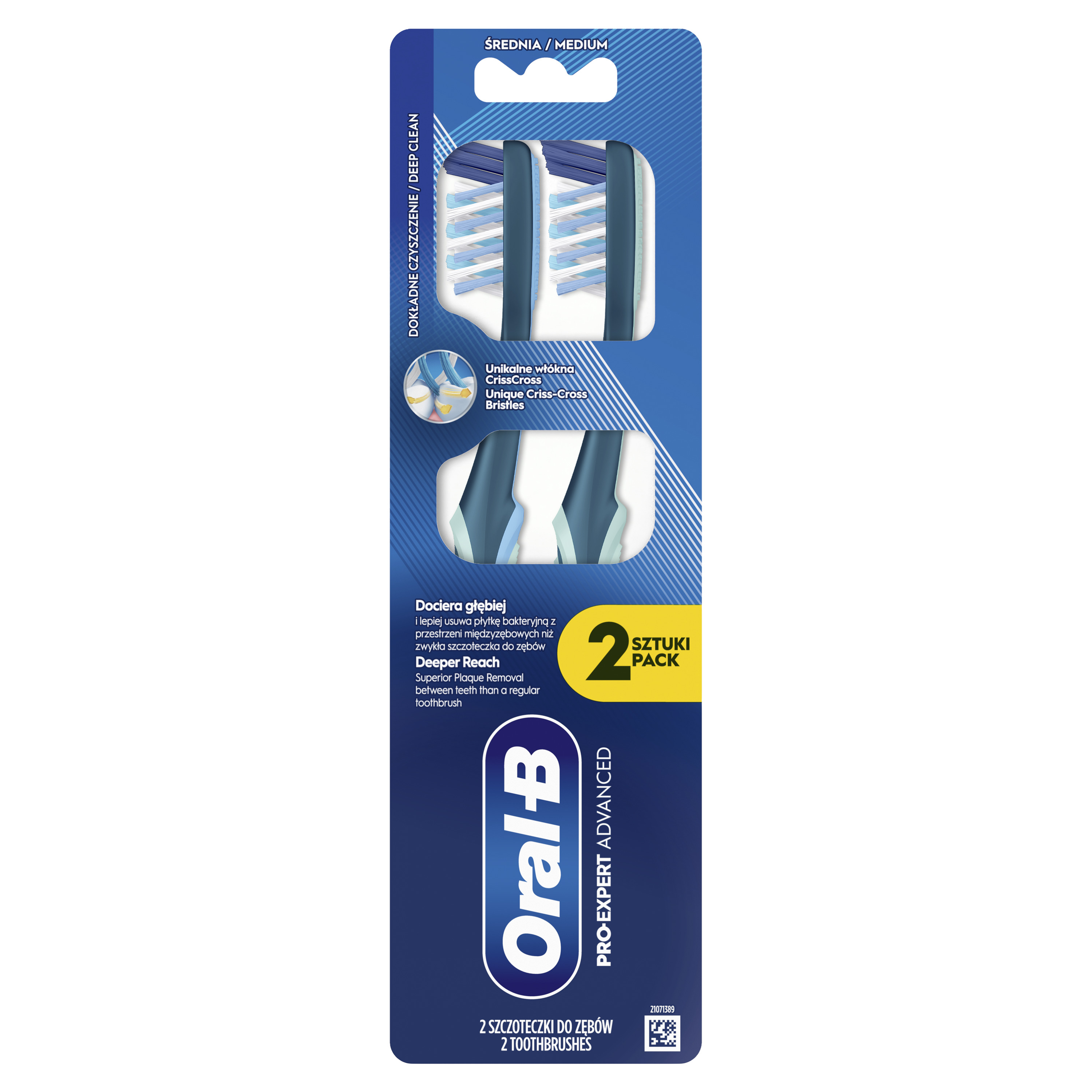 Oral-B Pro-Clean Advanced Szczoteczka Do Zębów, Usuwa Płytkę Bakteryjną, Średnia, 2 Sztuki