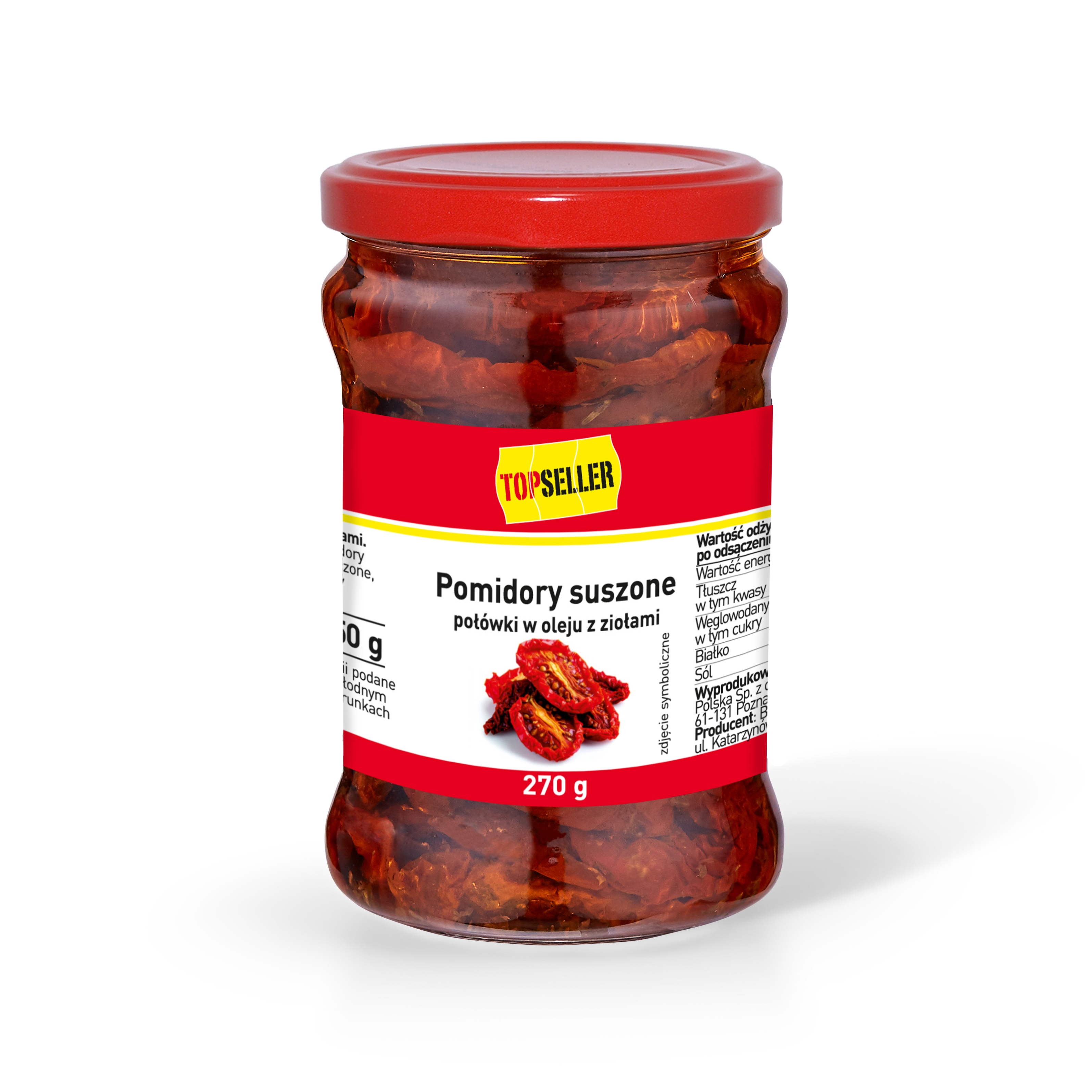 Topseller Pomidory Suszone Połówki W Oleju Z Ziołami 270G/150G