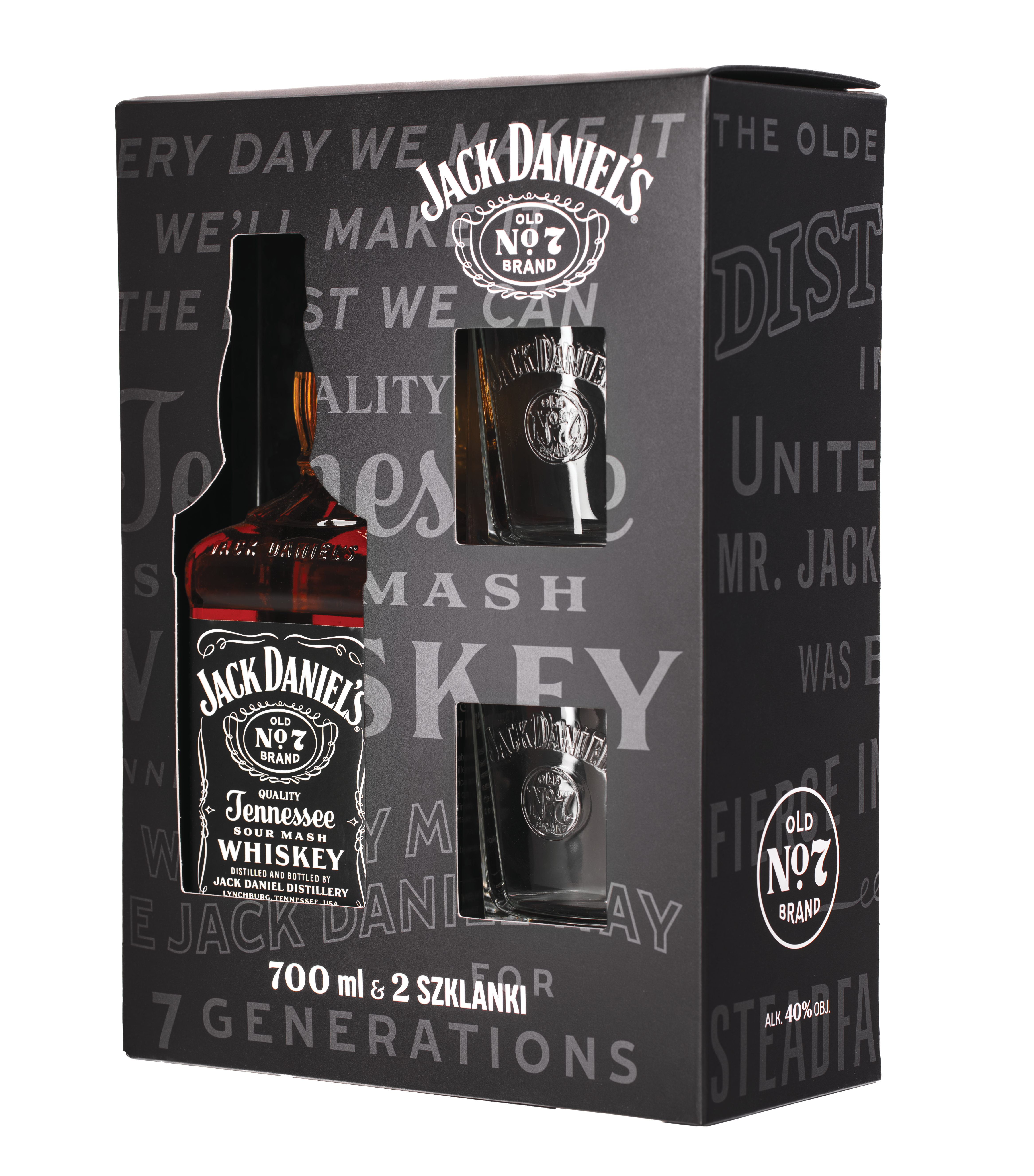 Jack Daniel'S Tennessee Whiskey 40% 700 Ml Kartonik + 2 Szklanki