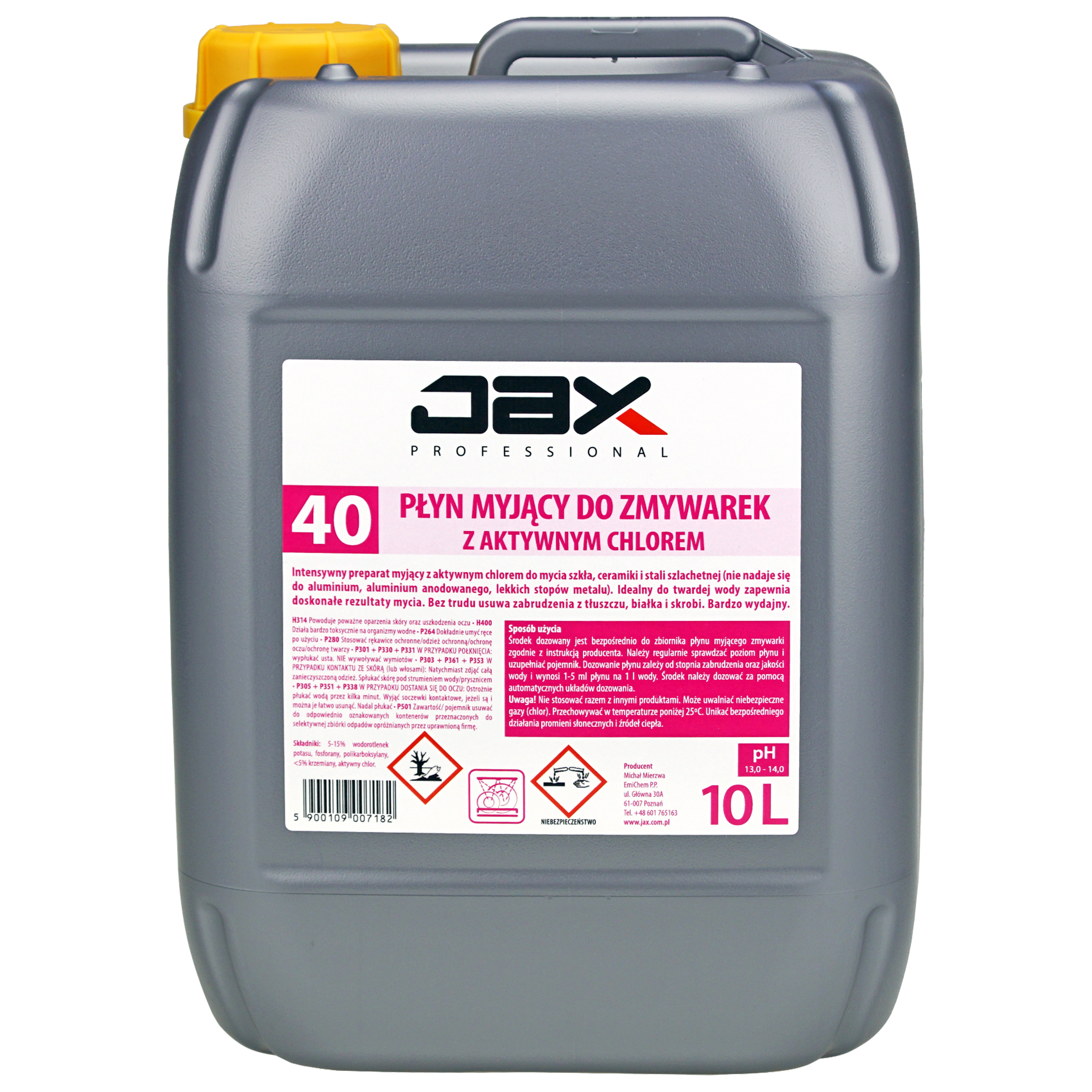 Jax Professional Płyn Myjący Do Zmywarek Z Aktywnym Chlorem „40” 10L