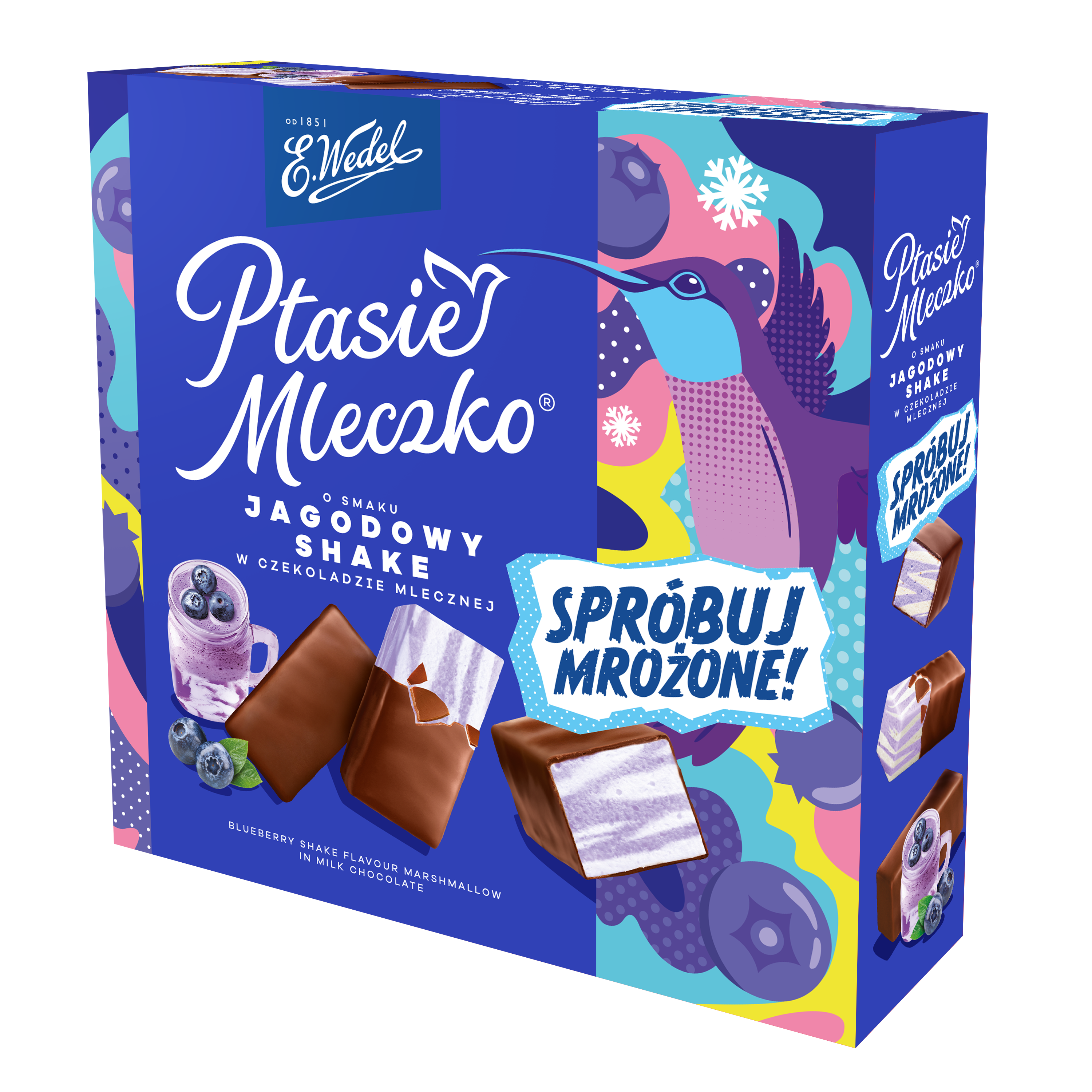 E.Wedel Ptasie Mleczko® O Smaku Jagodowy Shake W Czekoladzie Mlecznej 340G