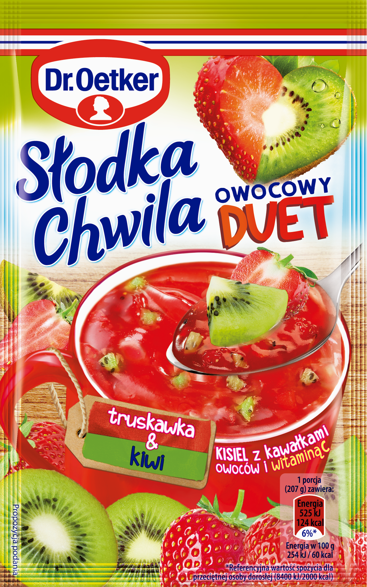 Dr. Oetker Słodka Chwila Owocowy Duet Truskawka & Kiwi Kisiel Z Kawałkami Owoców 32 G