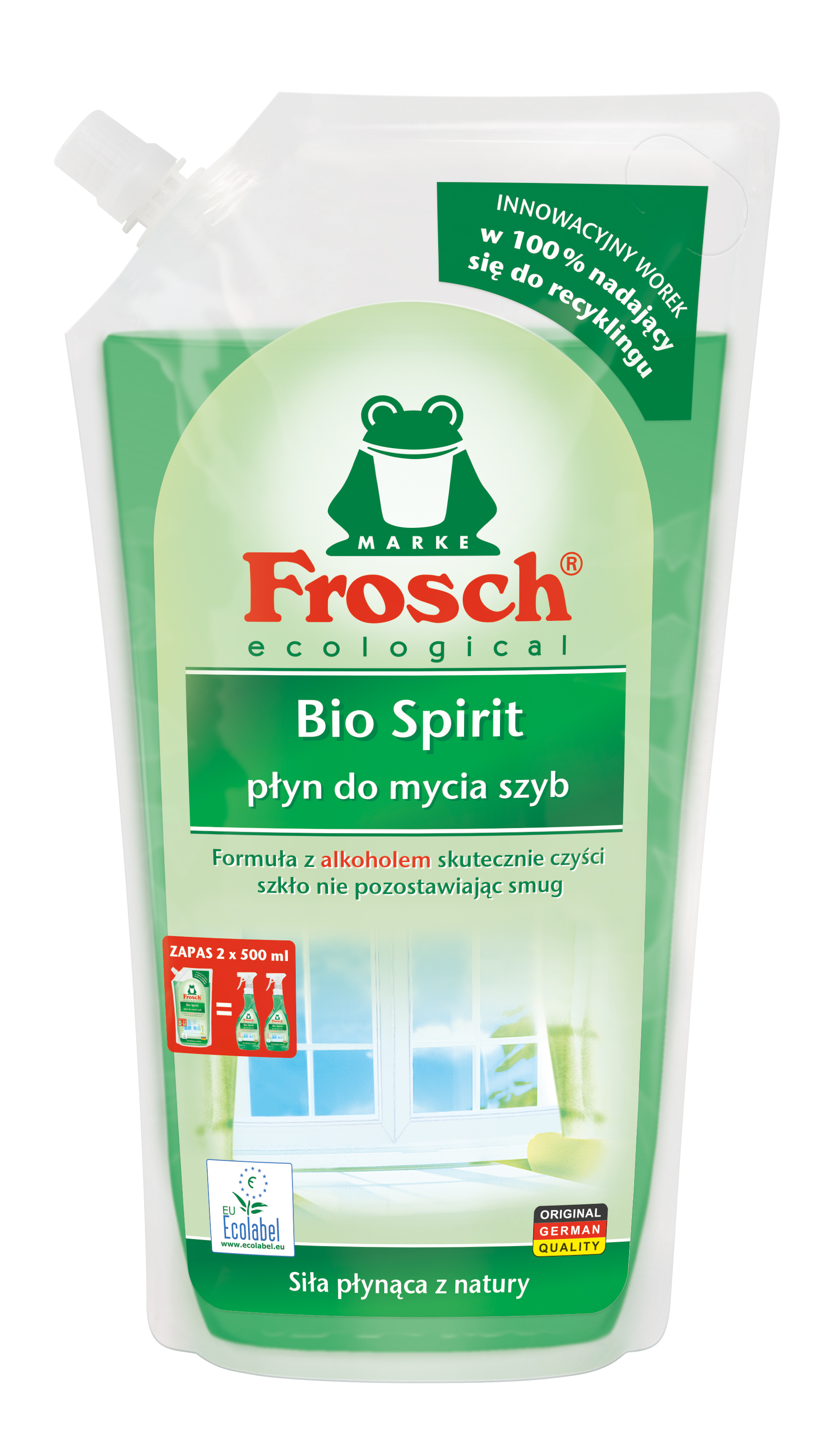 Frosch Bio Spirit Płyn Do Mycia Szyb - Zapas W Worku 1000 Ml