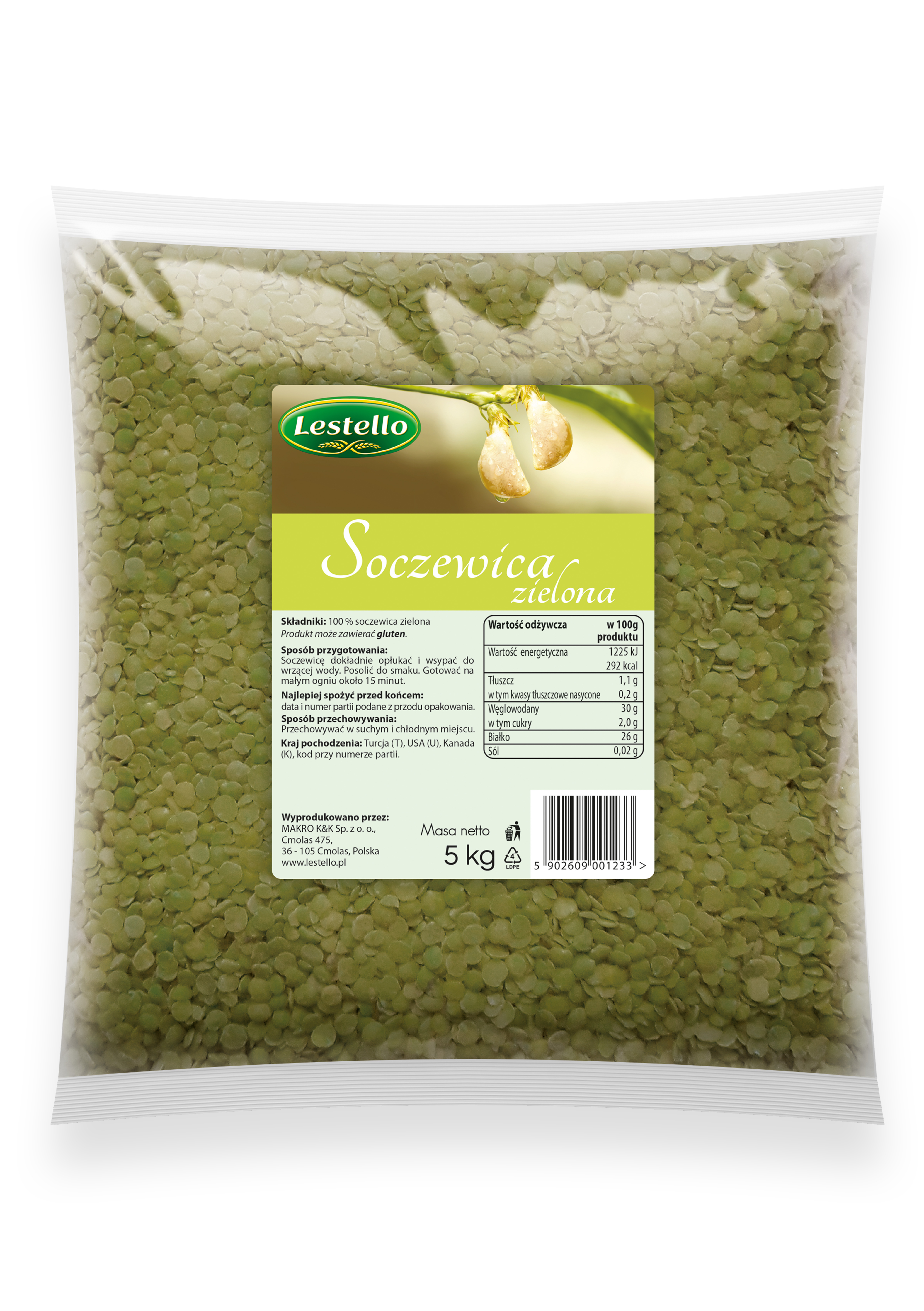 Lestello Soczewica Zielona 5 Kg