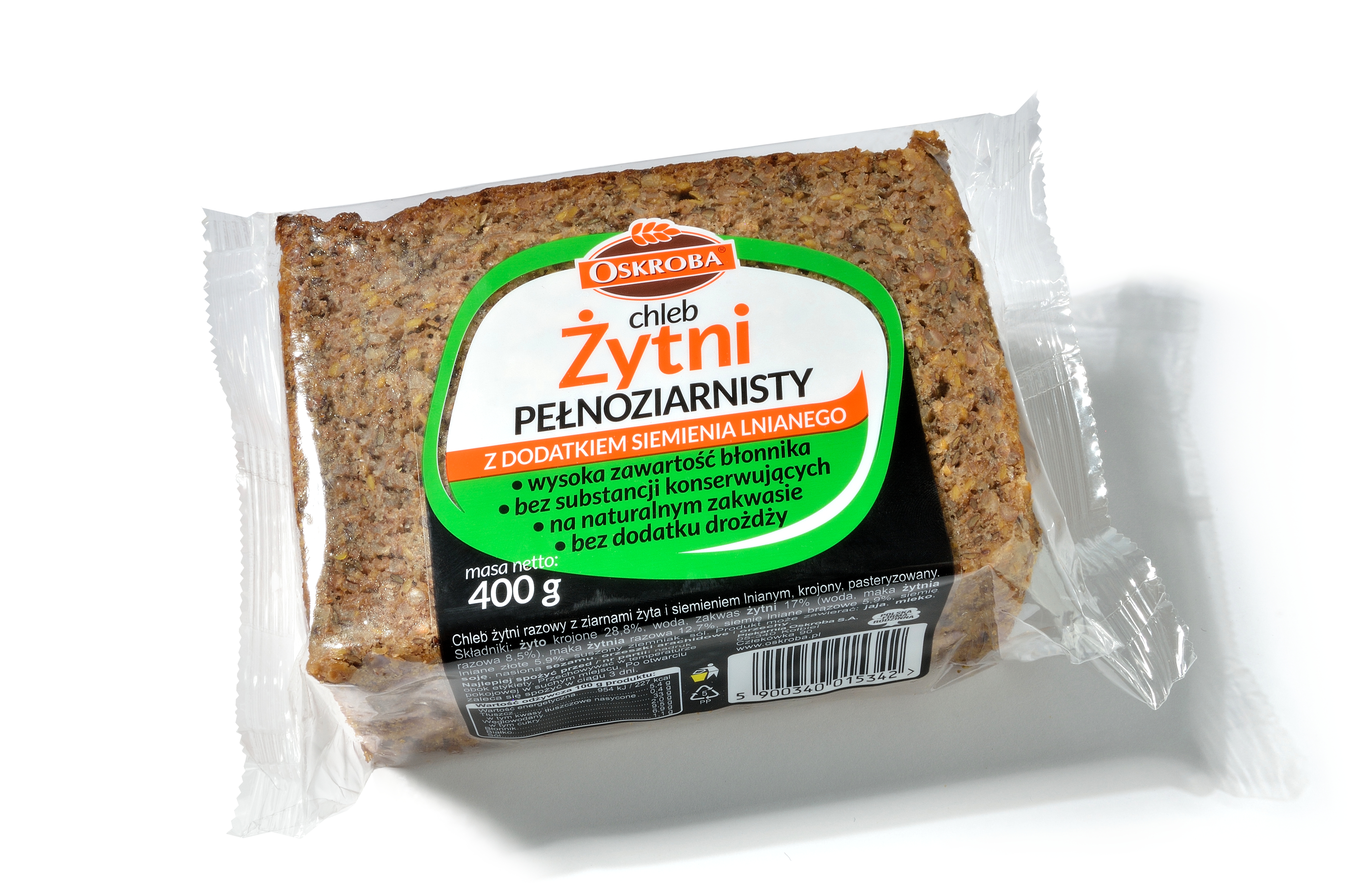 Oskroba Chleb Żytni Pełnoziarnisty Z Dodatkiem Siemienia Lnianego 400 G