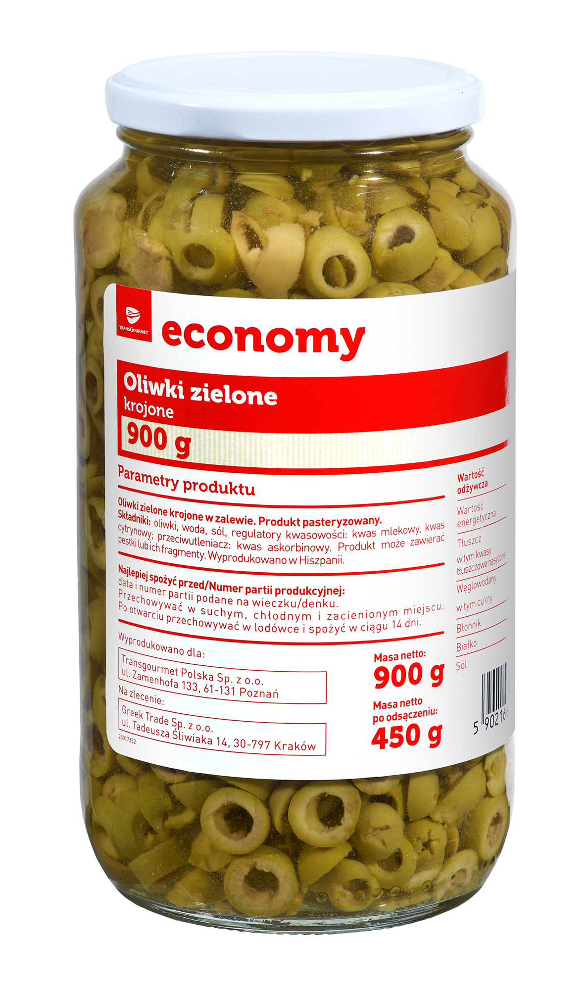Tge Oliwki Zielone Krojone 900G