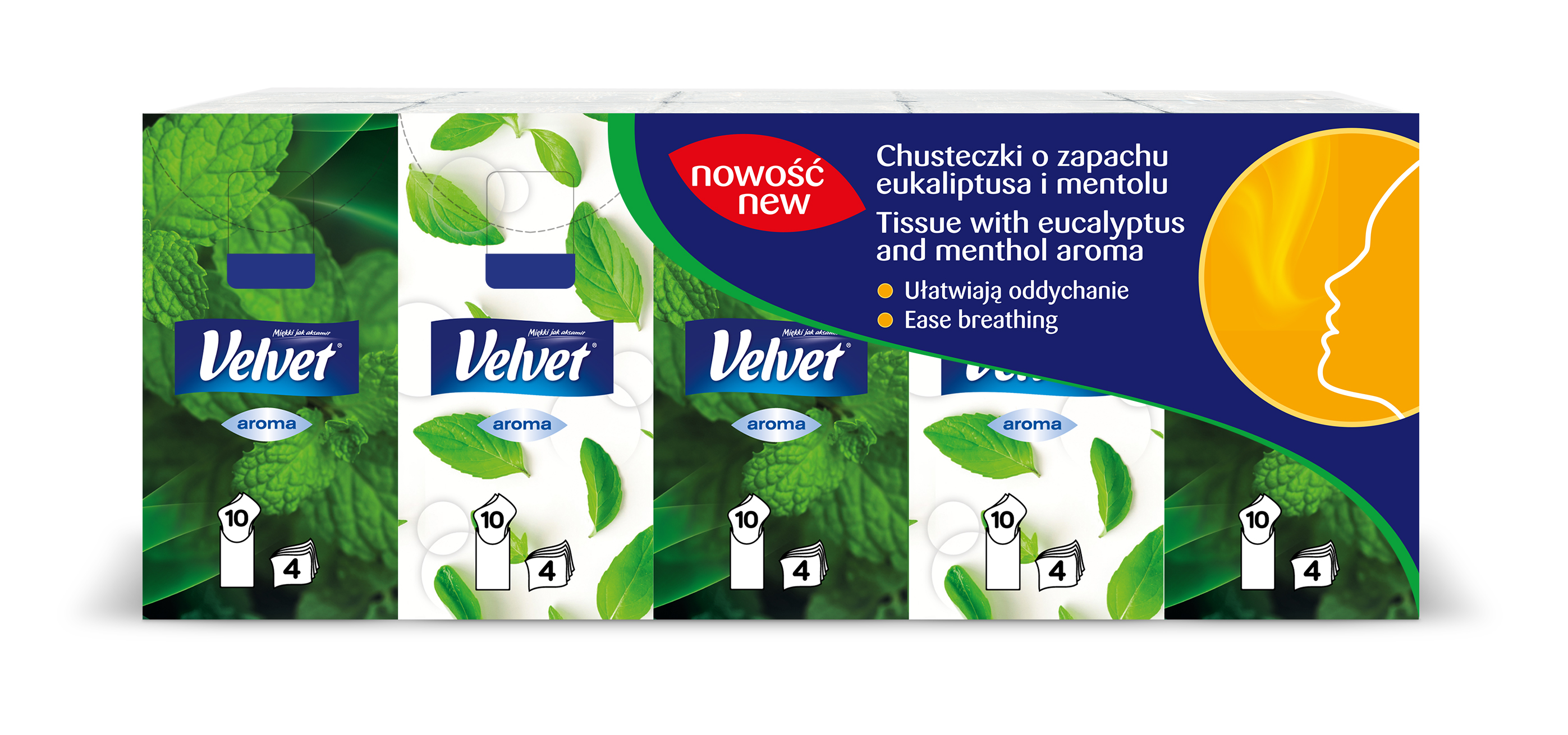 Chusteczki Higieniczne Velvet Aroma Eucalyptus & Menthol A'10