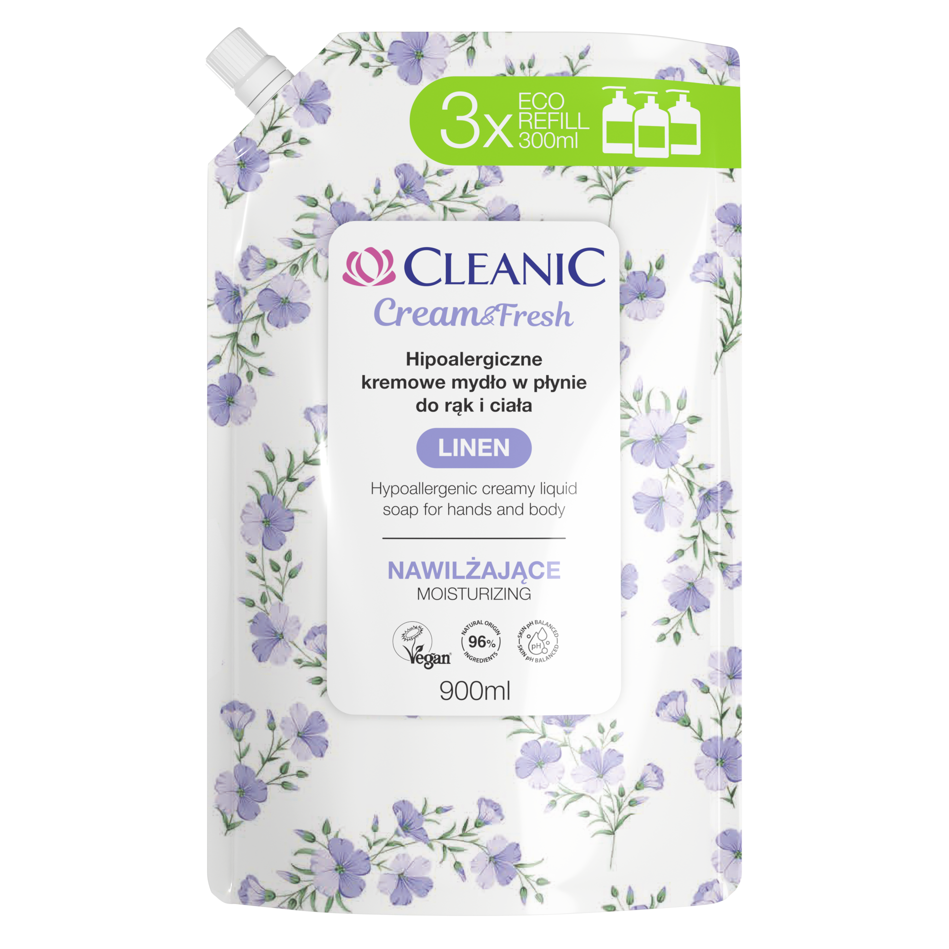 Cleanic Hipoalergiczne Kremowe Mydło Do Rąk I Ciała Linen 900Ml