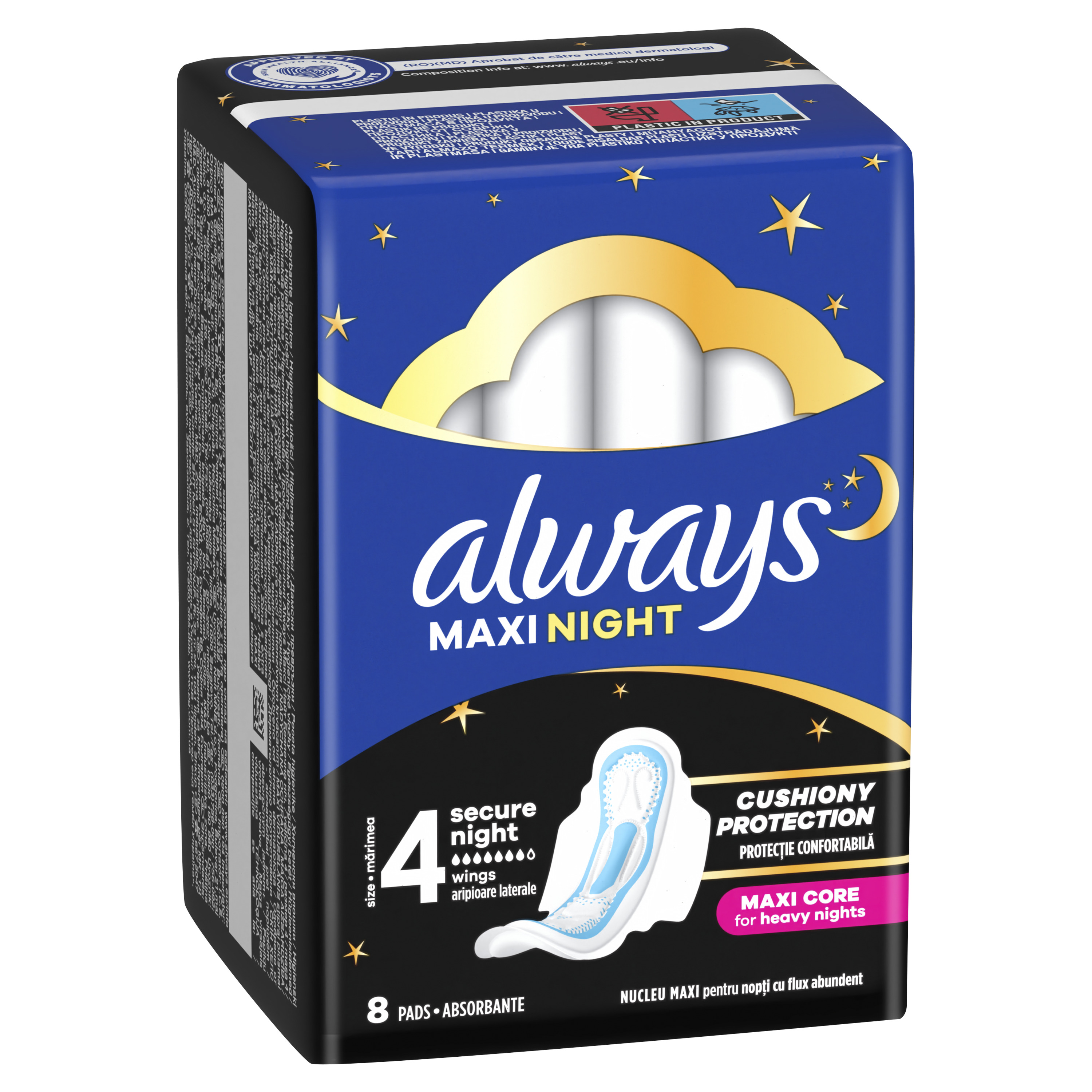 Always Maxi Secure Night, Podpaski Ze Skrzydełkami, 8 Sztuk