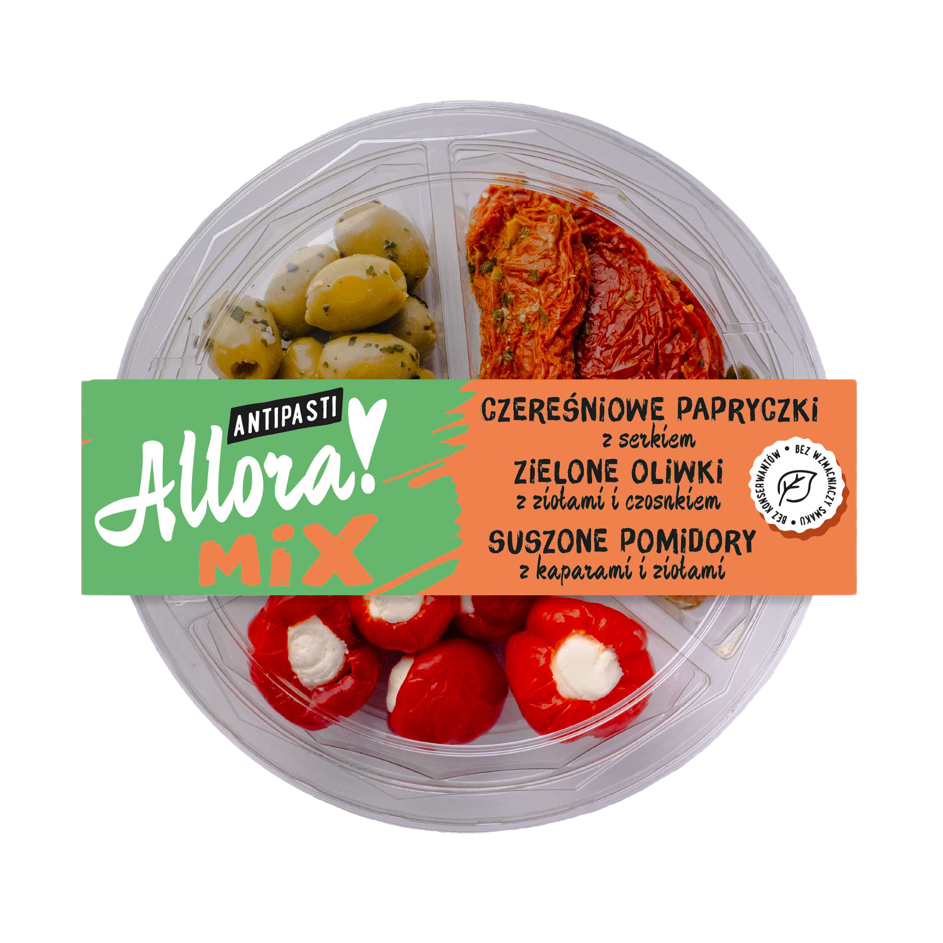 Allora Talerz Mix Antipasti 210G Oliwki Zielone, Suszone Pomidory, Papryczki Czereśniowe