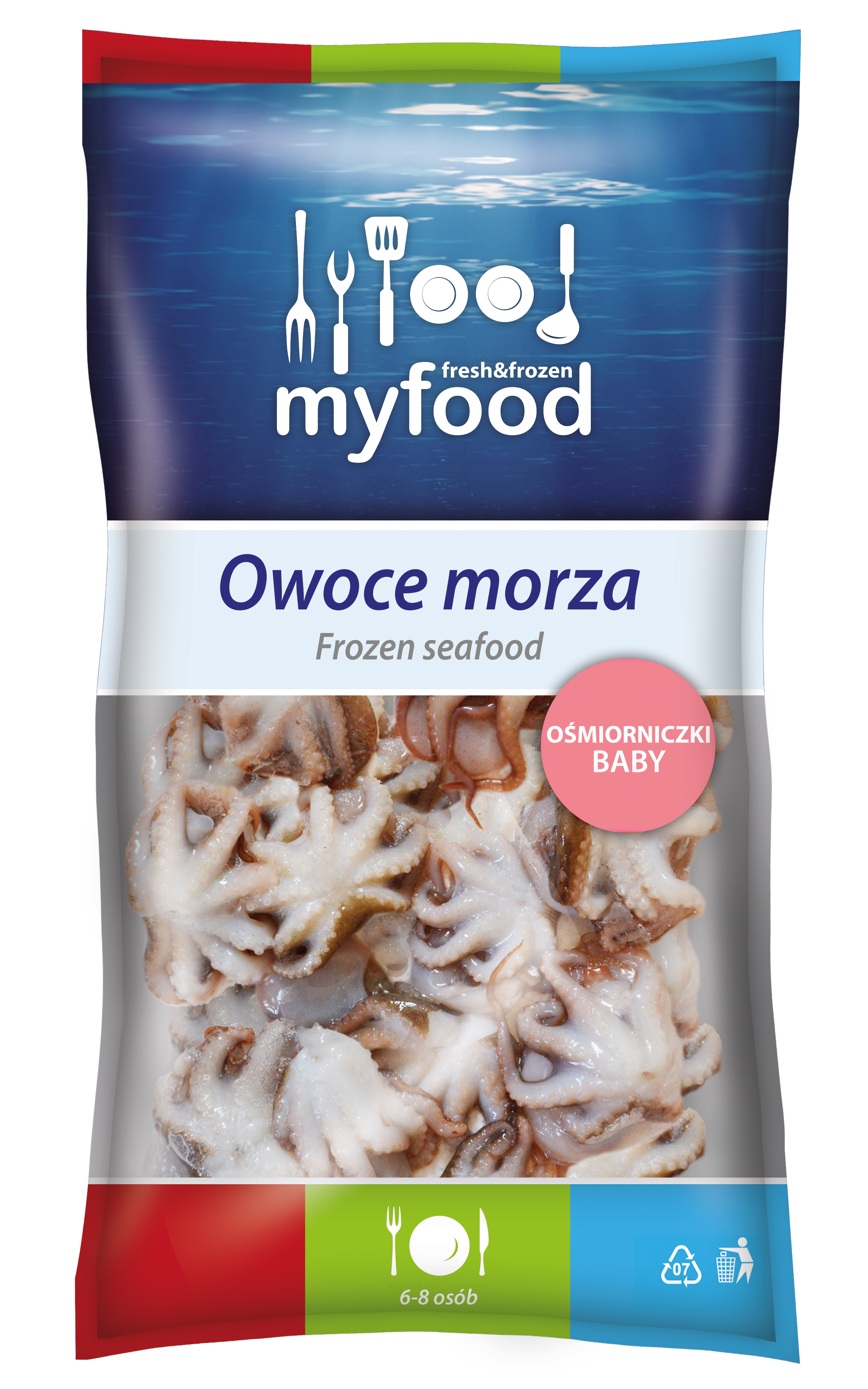 Myfood Ośmiorniczki "Baby" Całe, Surowe, Rozmiar: 40-80 Szt./Kg, Glazura: 20%, 800 G/1000 G
