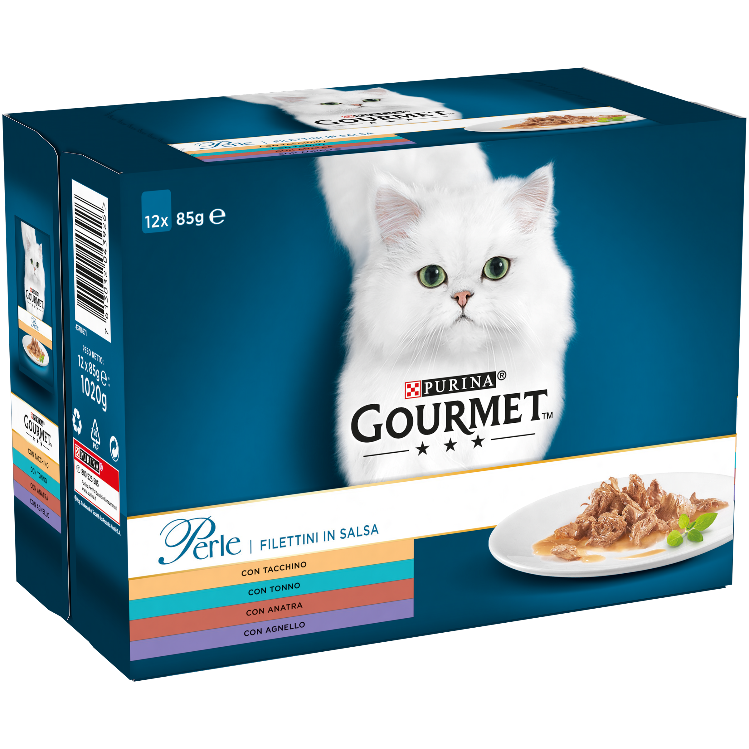 Karma Dla Kota Gourmet Perle Indyk, Kurczak, Tuńczyk, Jagnięcina (12X85G)