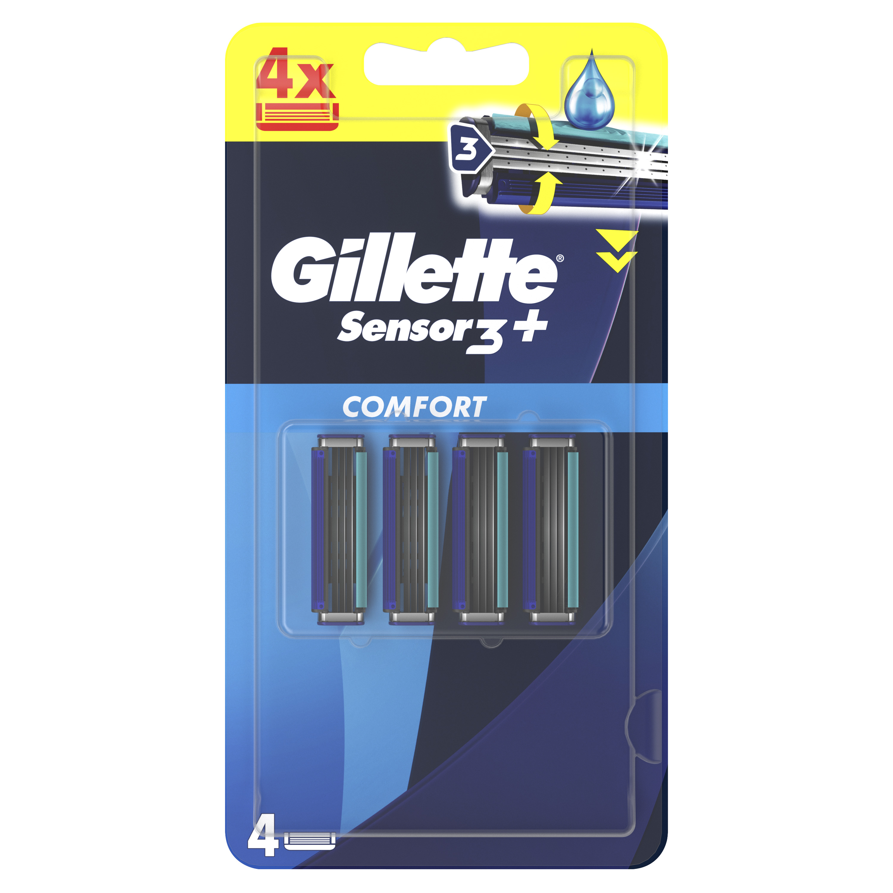 Gillette Sensor 3+Comfort Ostrza Wymienne Do Maszynki Do Golenia Dla Mężczyzn, 4 Wkłady Z 3 Ostrzami