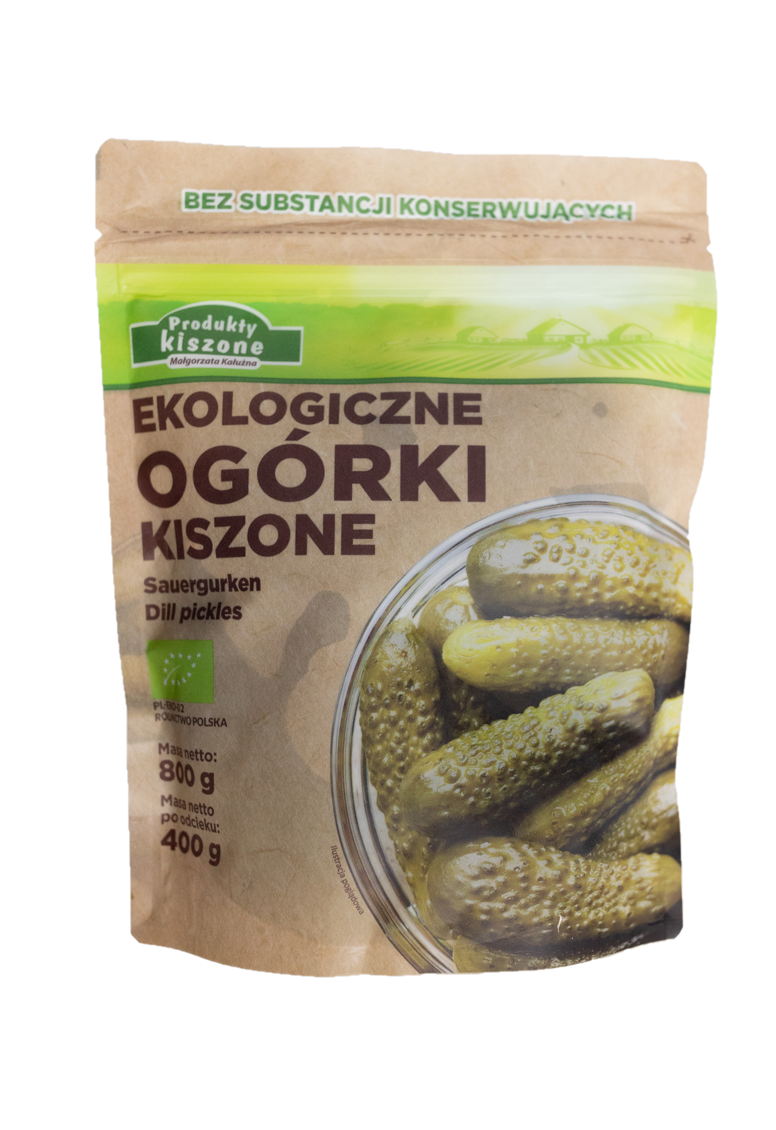 Ekologiczne Ogórki Kiszone Doypack Polska 800G Małgorzata Kałużna