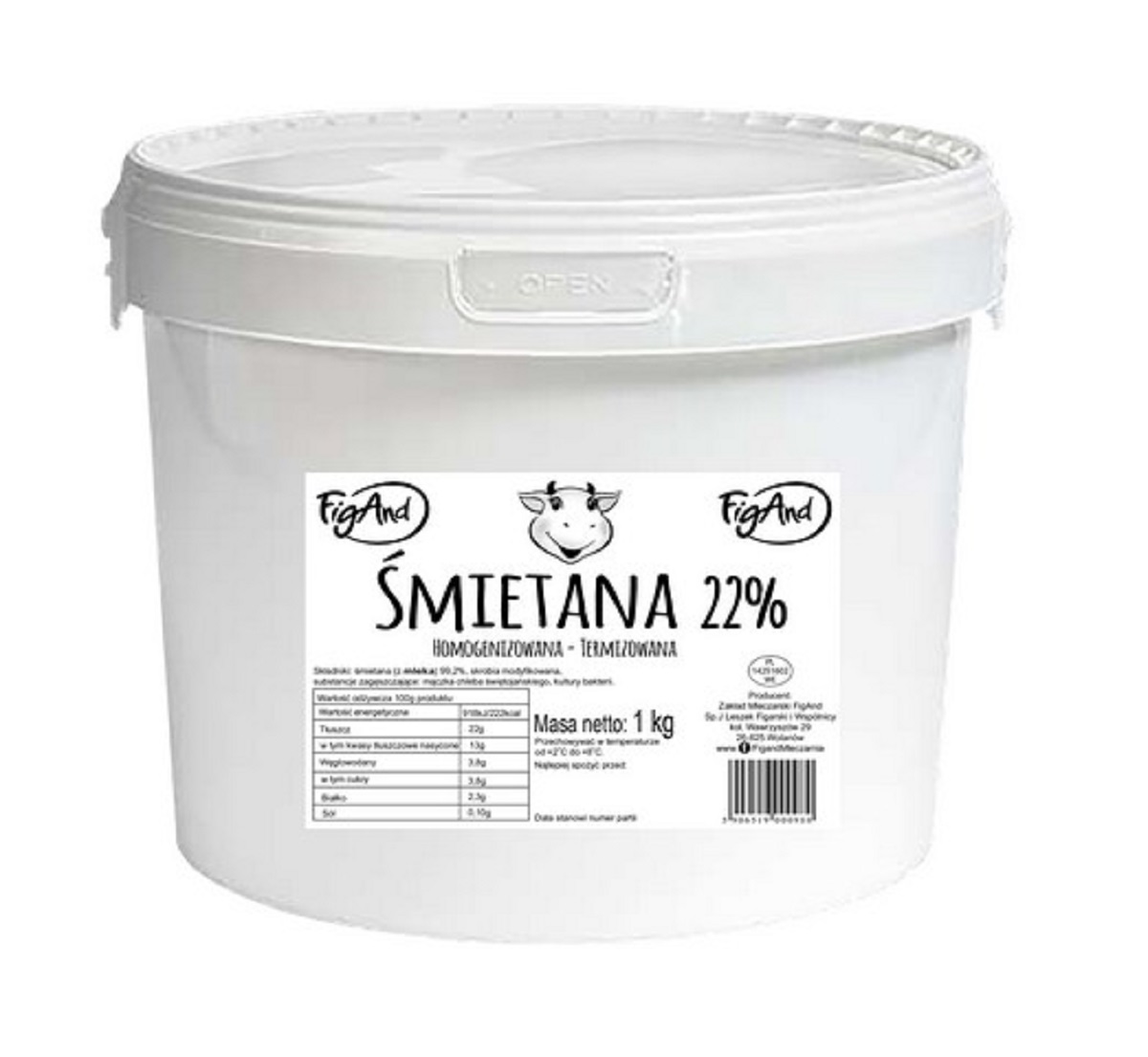 Śmietana 22% 1 Litr Wiaderko Figand