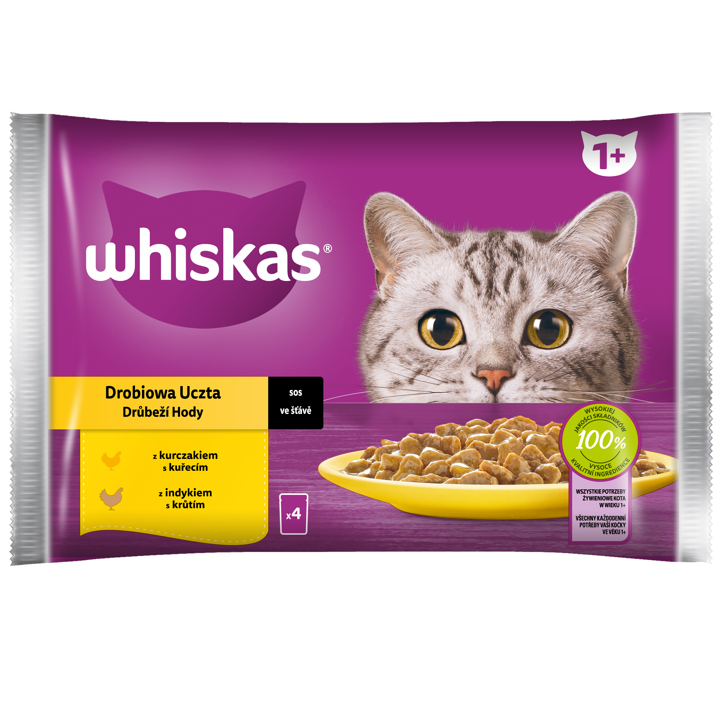 Whiskas Drobiowa Uczta 1+ Sos Z Kurczakiem I Z Indykiem 340 G (4X85 G)