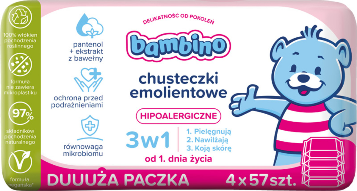 Bambino Chusteczki Emolientowe 3W1 4X57 Szt.