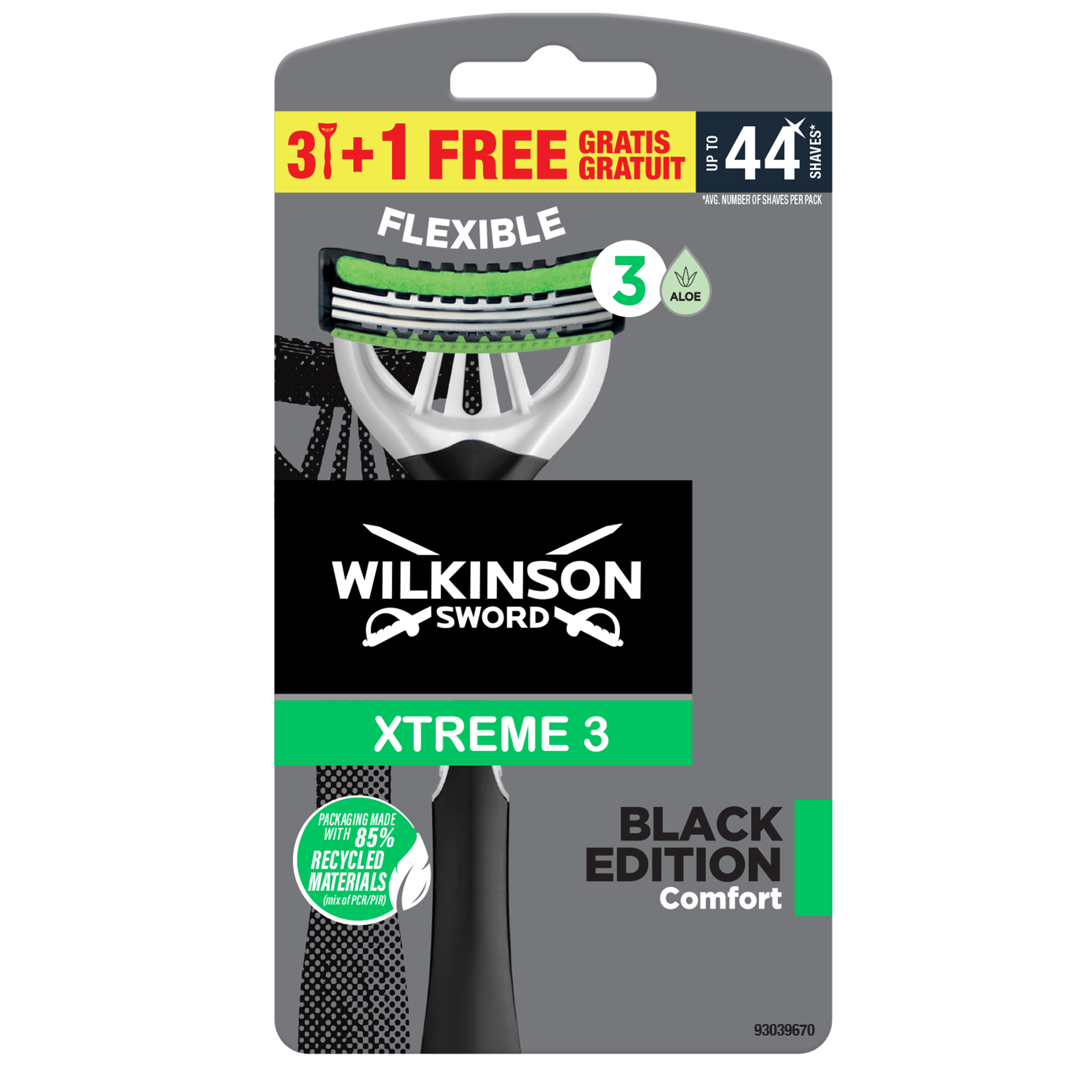 Wilkinson Sword Xtreme3 Black Edition Jednorazowe Maszynki Do Golenia Dla Mężczyzn, 4 Szt.