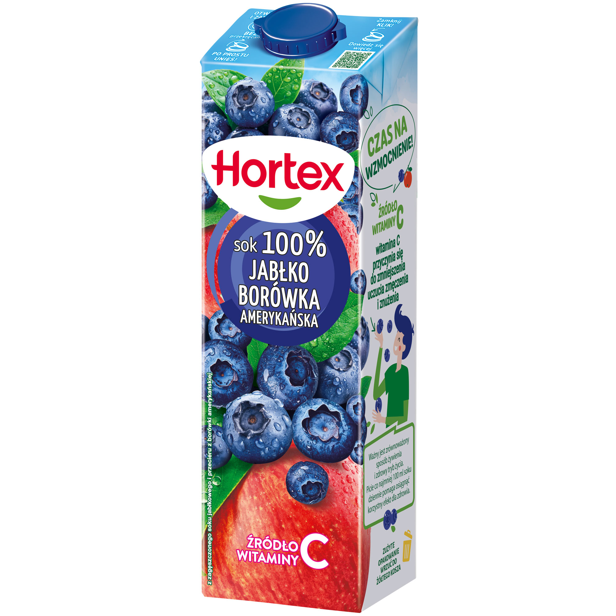 Hortex Sok 100% Jabłko Borówka Amerykańska Karton 1L