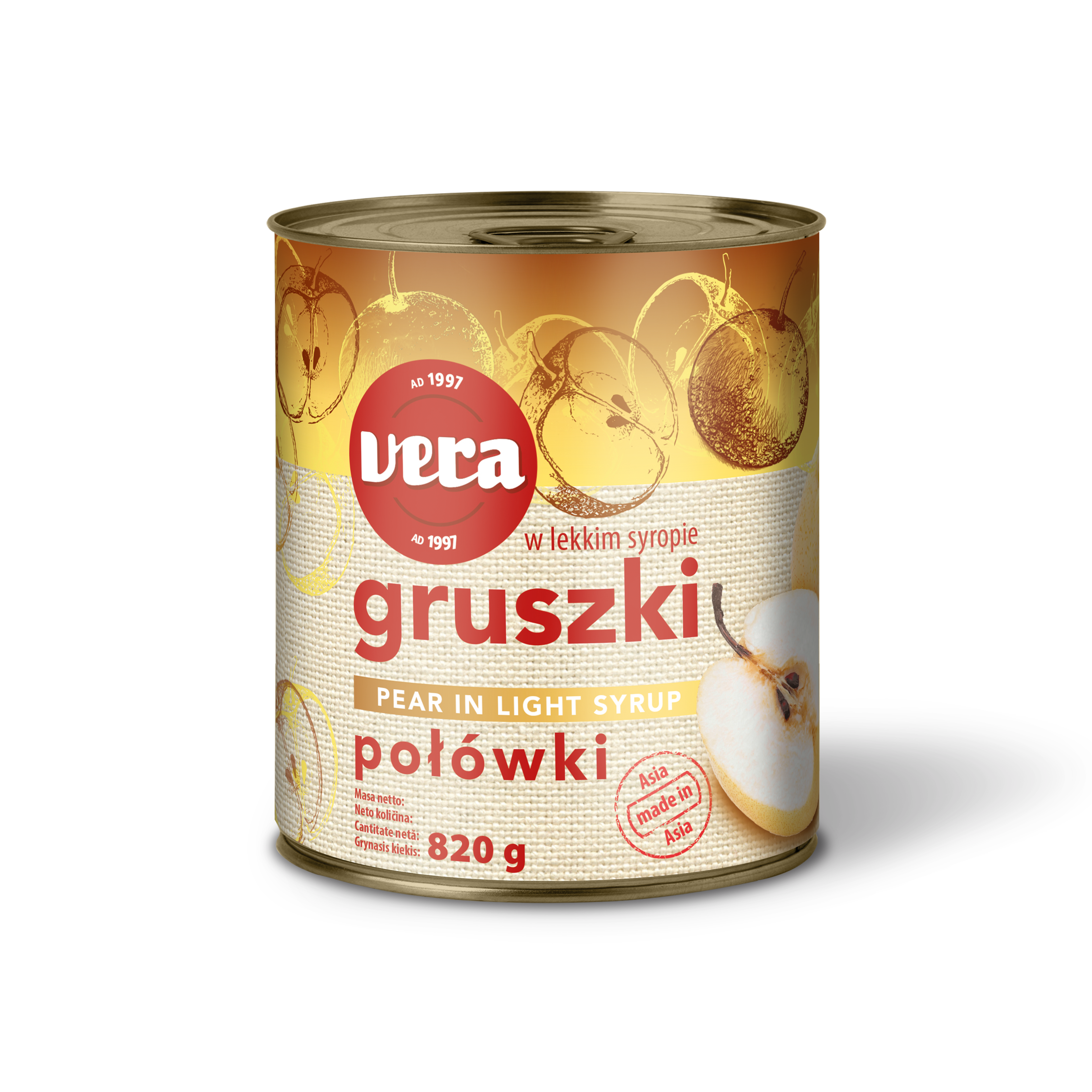 Gruszki Połówki W Syropie 820/460 G Vera