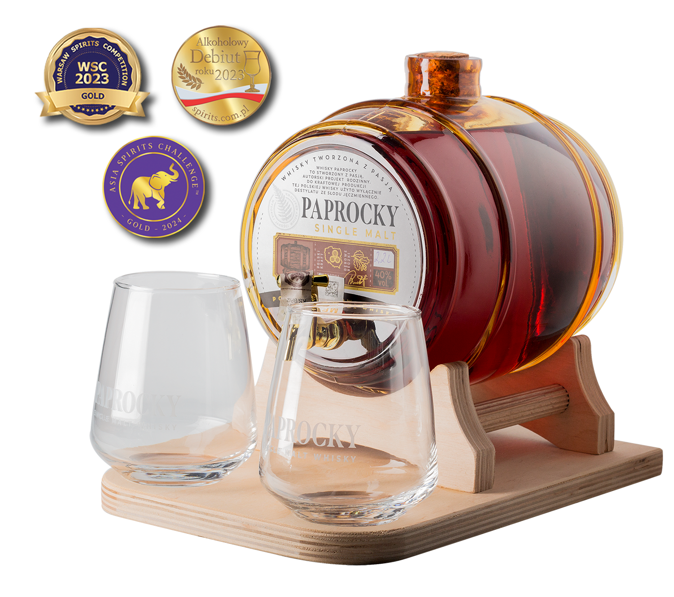 Whisky Paprocky Single Malt Beczka 2,2L Zestaw Z 2 Szklankami