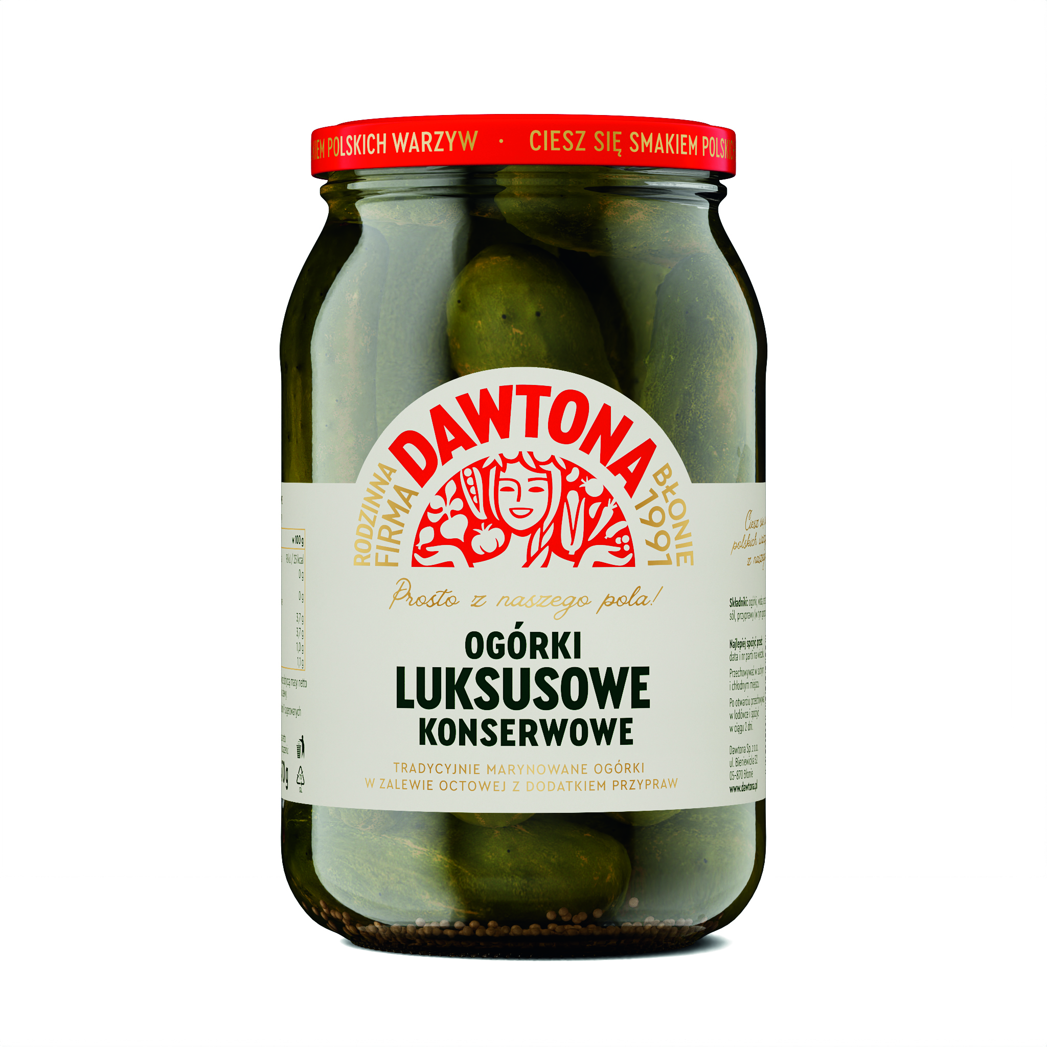 Ogórki Konserwowe Luksusowe 900G Produkt Pasteryzowany Dawtona