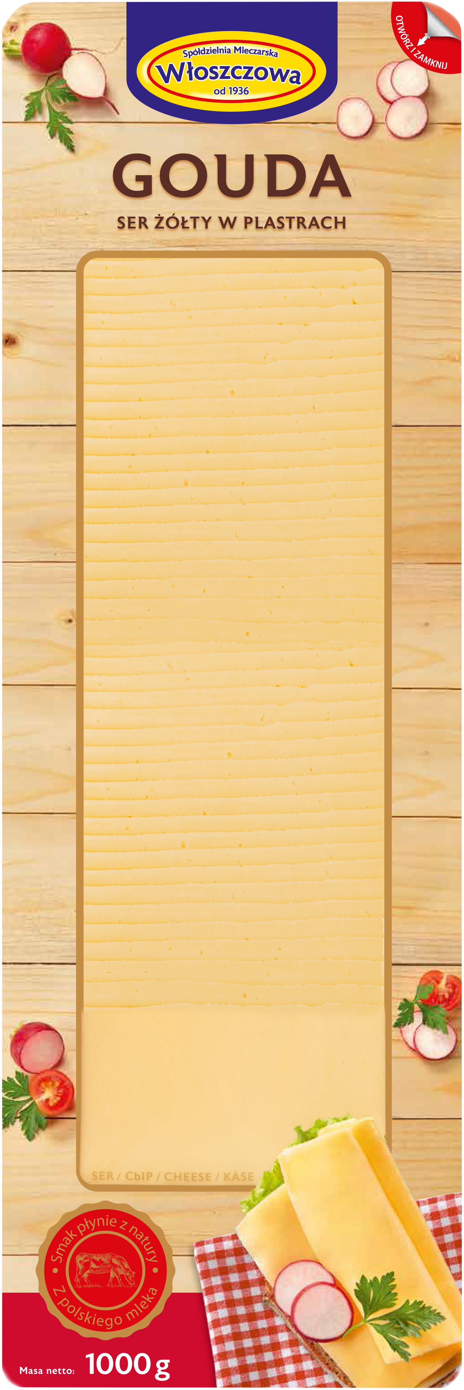 Ser Gouda Plastry 1 Kg Włoszczowa