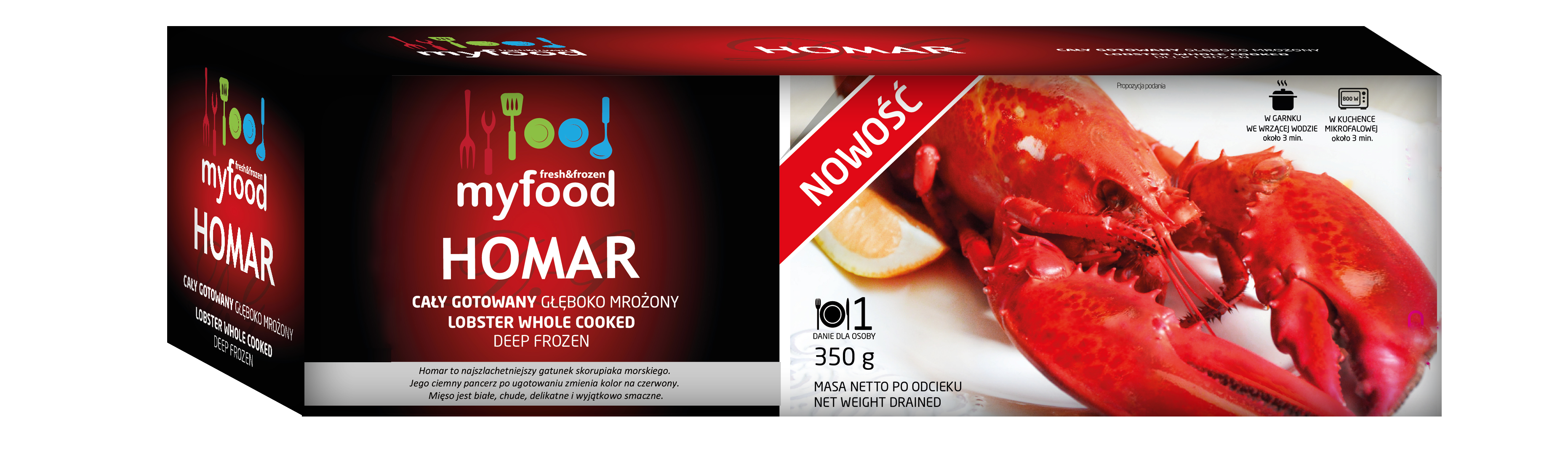 Myfood Homar Cały Gotowany Głęboko Mrożony W Solonej Wodzie, 916 G / 350 G