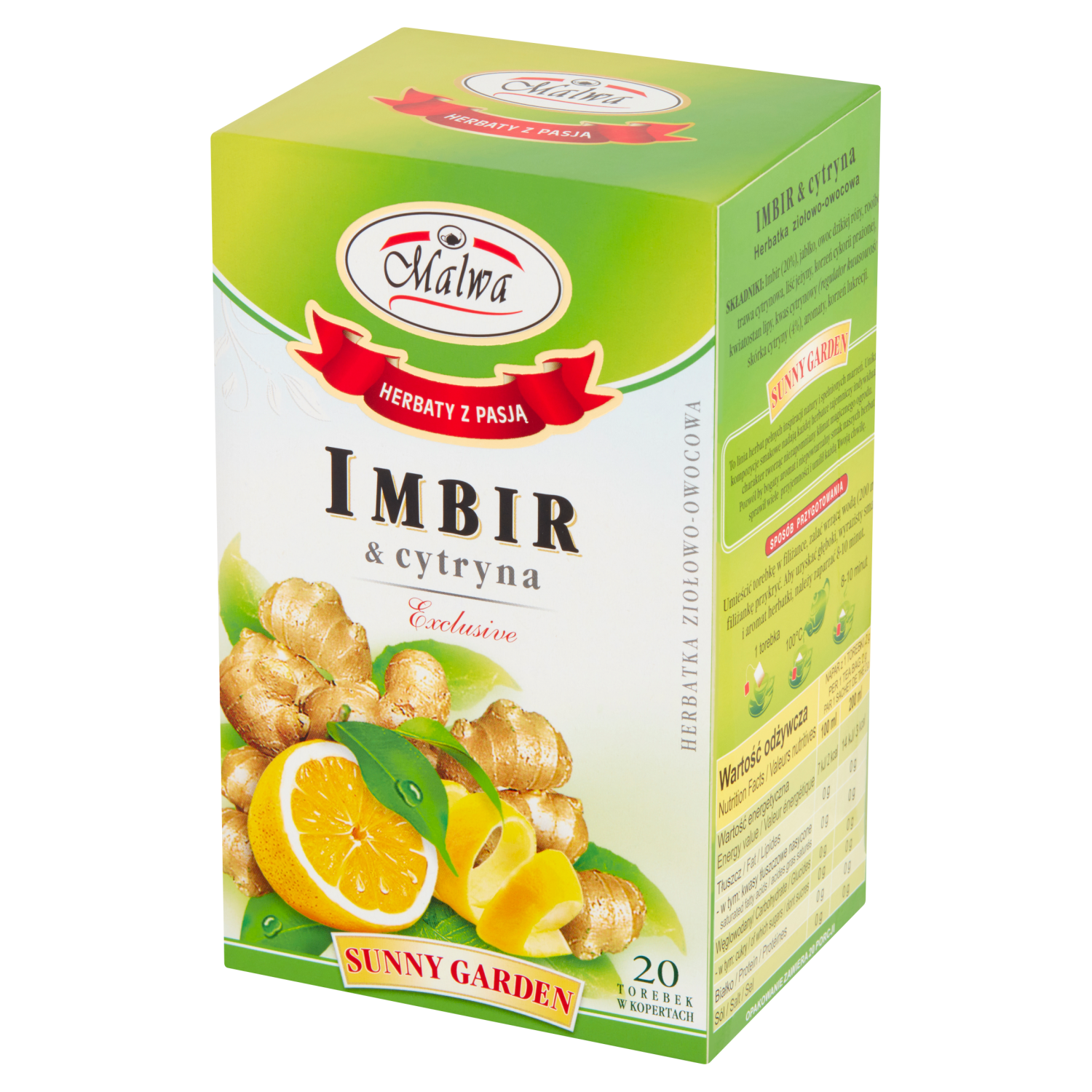 Malwa Sunny Garden Herbatka Ziołowo-Owocowa Imbir&Cytryna 20 Torebek 40 G (20X2 G)