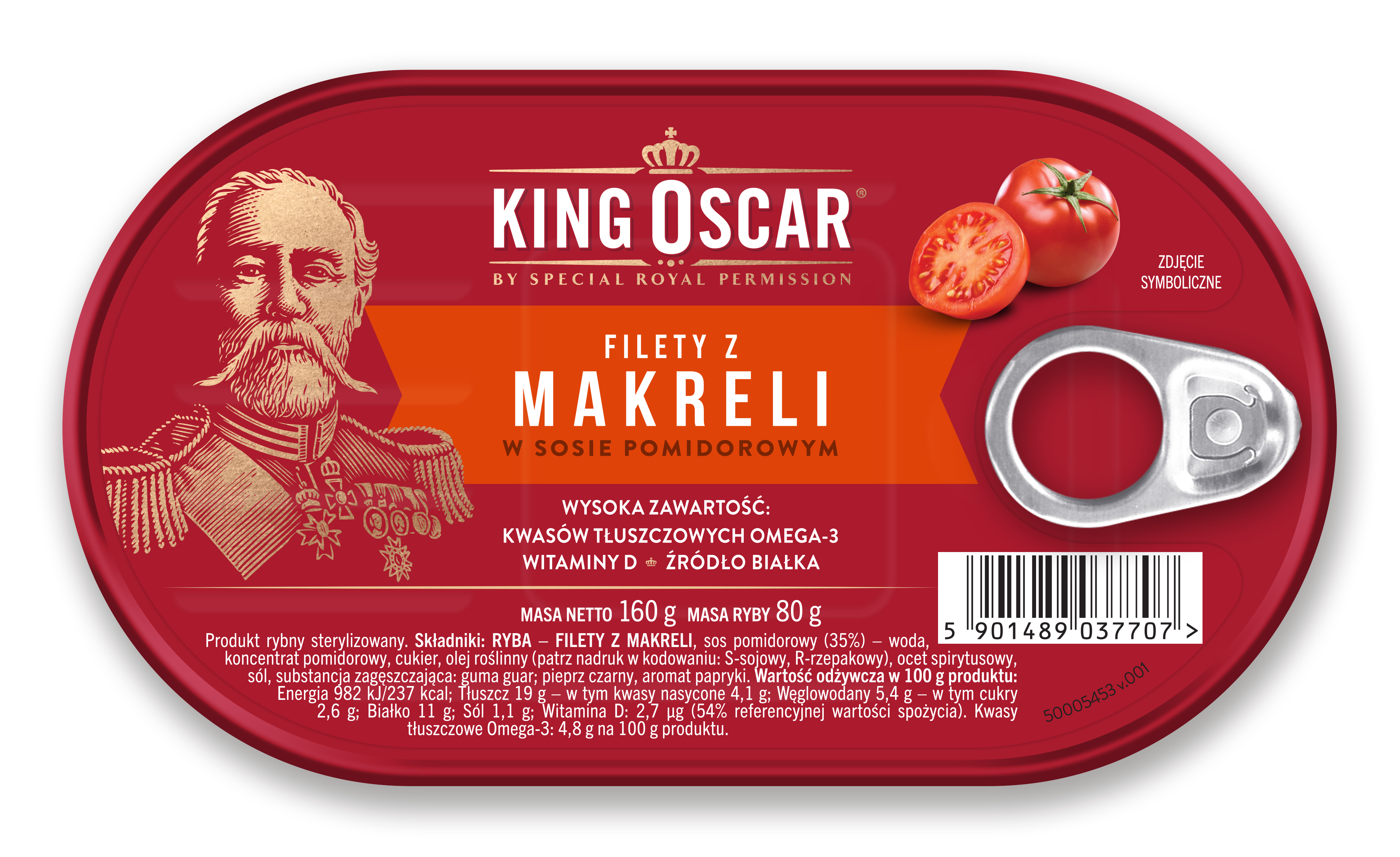 King Oscar Filety Z Makreli W Sosie Pomidorowym 160G