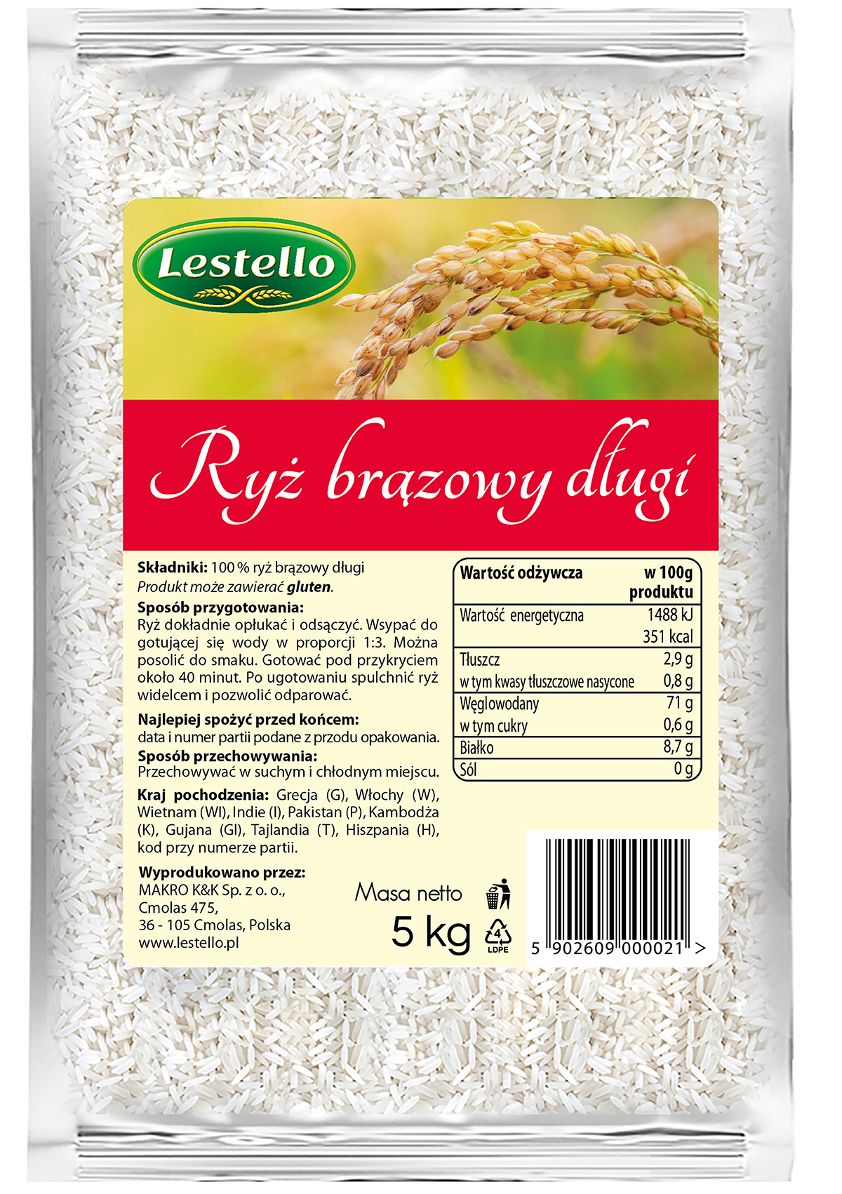 Lestello Ryż Brązowy 5Kg