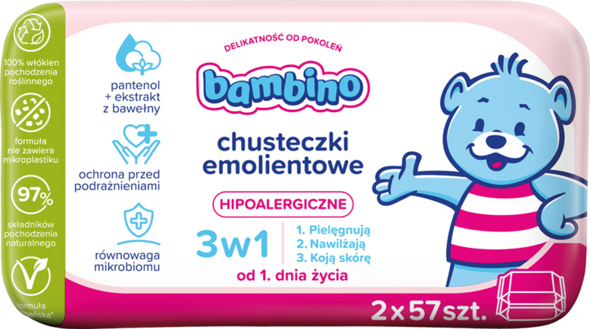 Bambino Chusteczki Emolientowe 3W1 2X57 Szt.