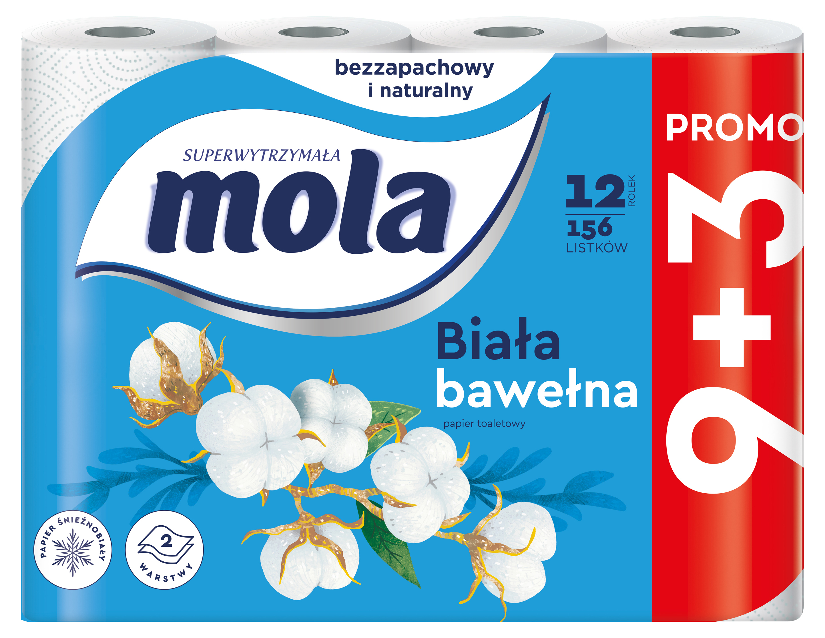 Mola Biała Bawełna Papier Toaletowy 12 Rolek