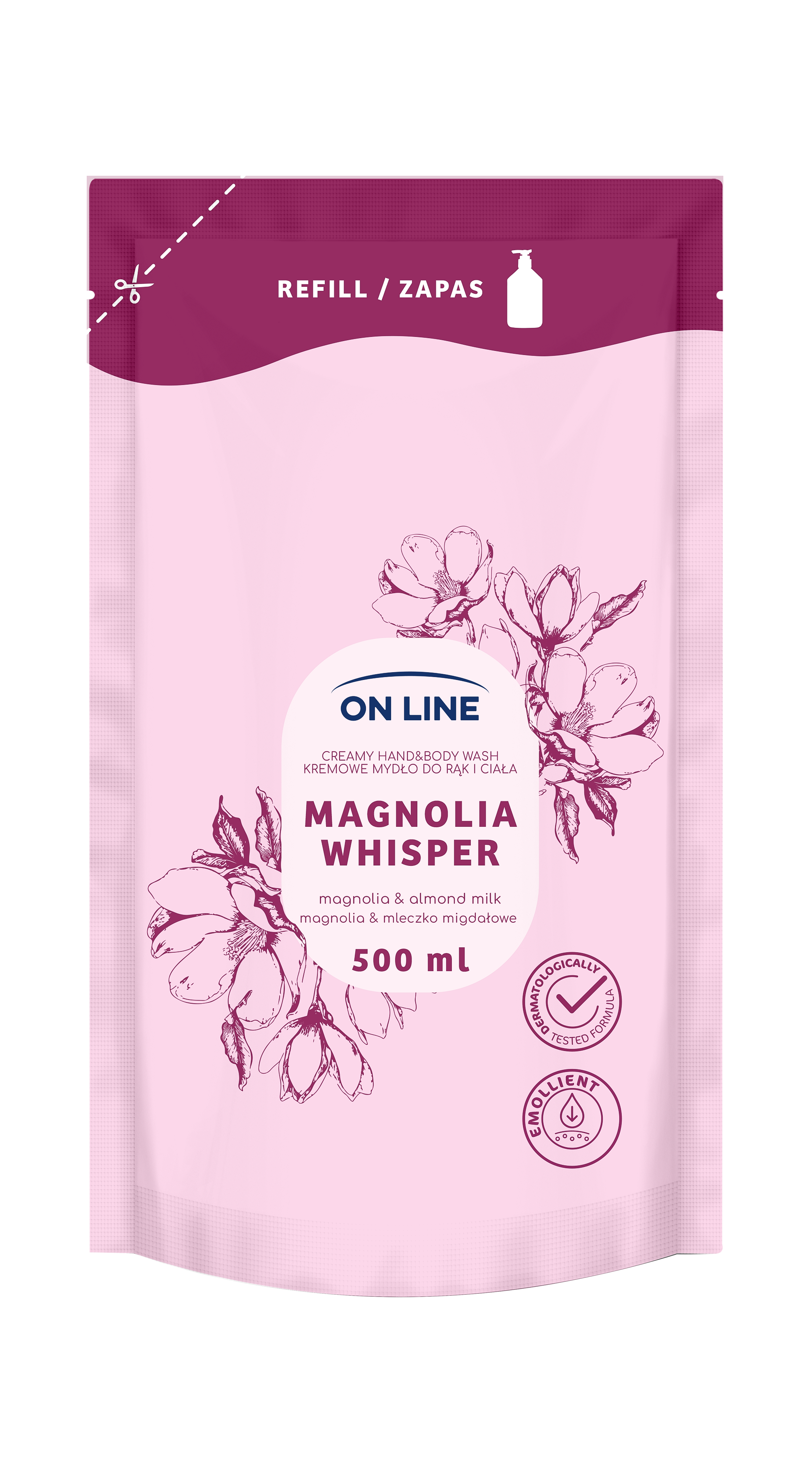 On Line Refill Kremowe Mydlo 2W1 Magnolia Whisper 500Ml