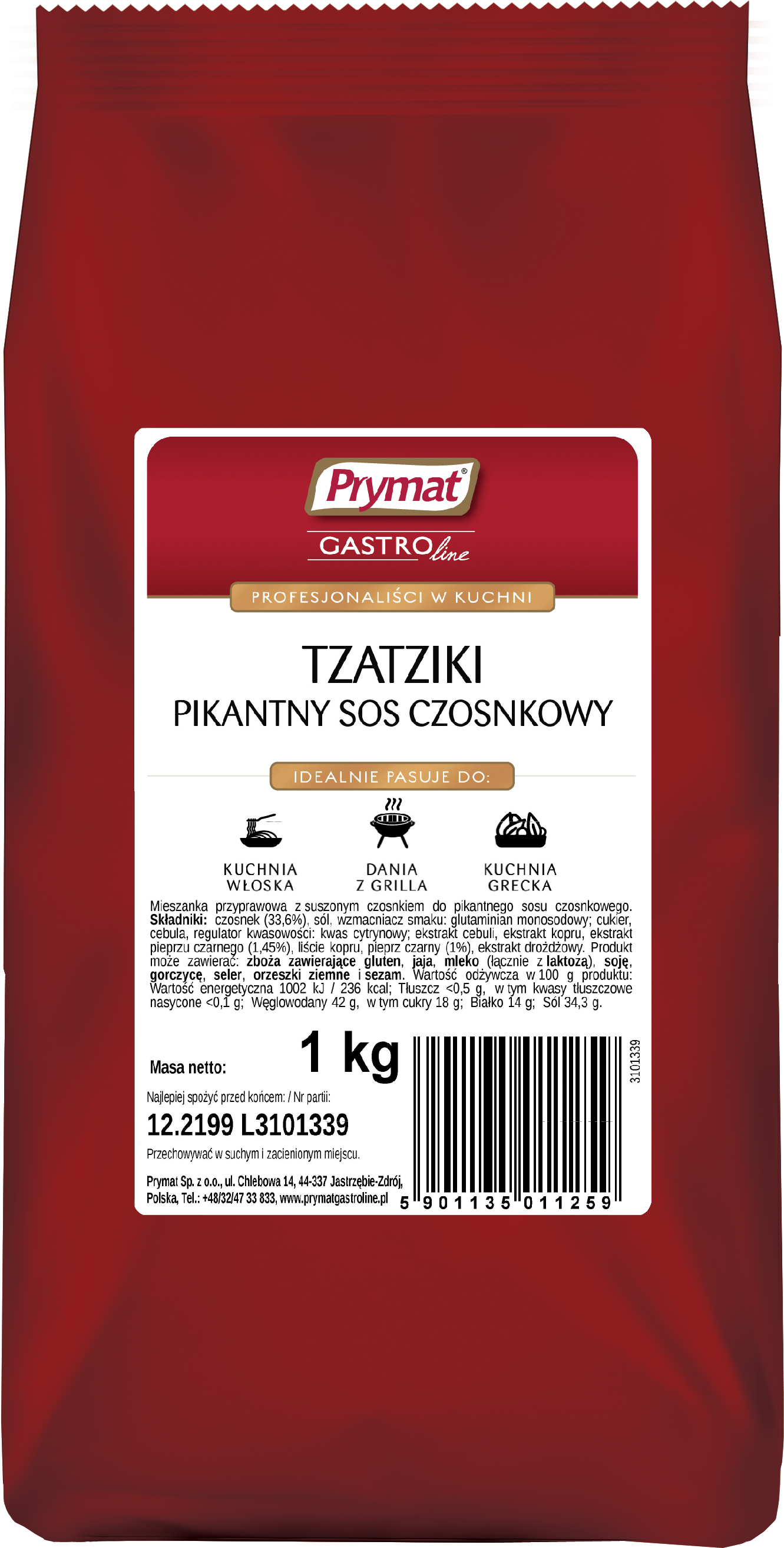 Tzatziki Pikantny Sos Czosnkowy 1Kg Prymat