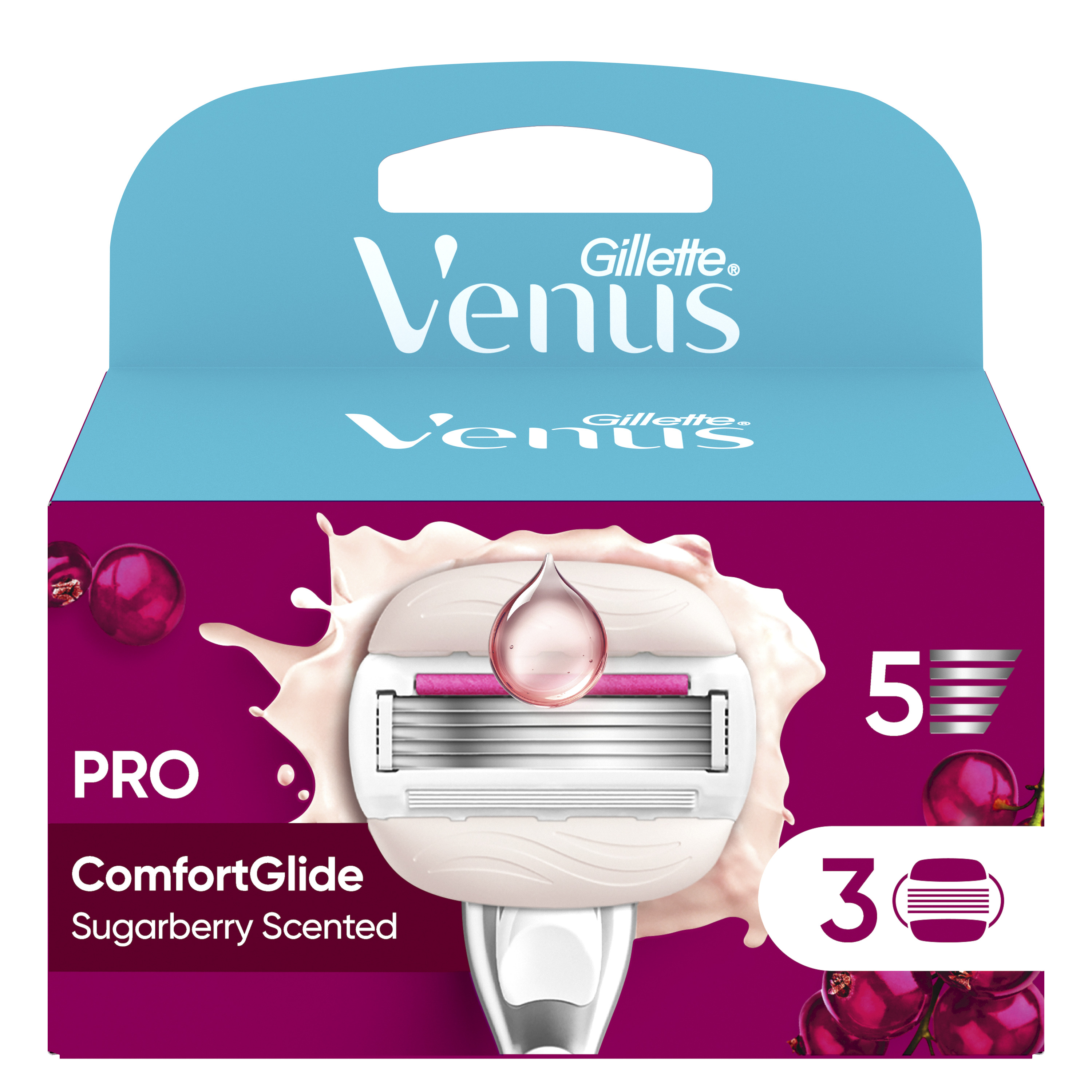 Gillette Venus Pro Comfortglide O Zapachu Słodkich Jagód, Zapachowe Ostrza, Wkłady Wymienne, 3 Sztuki