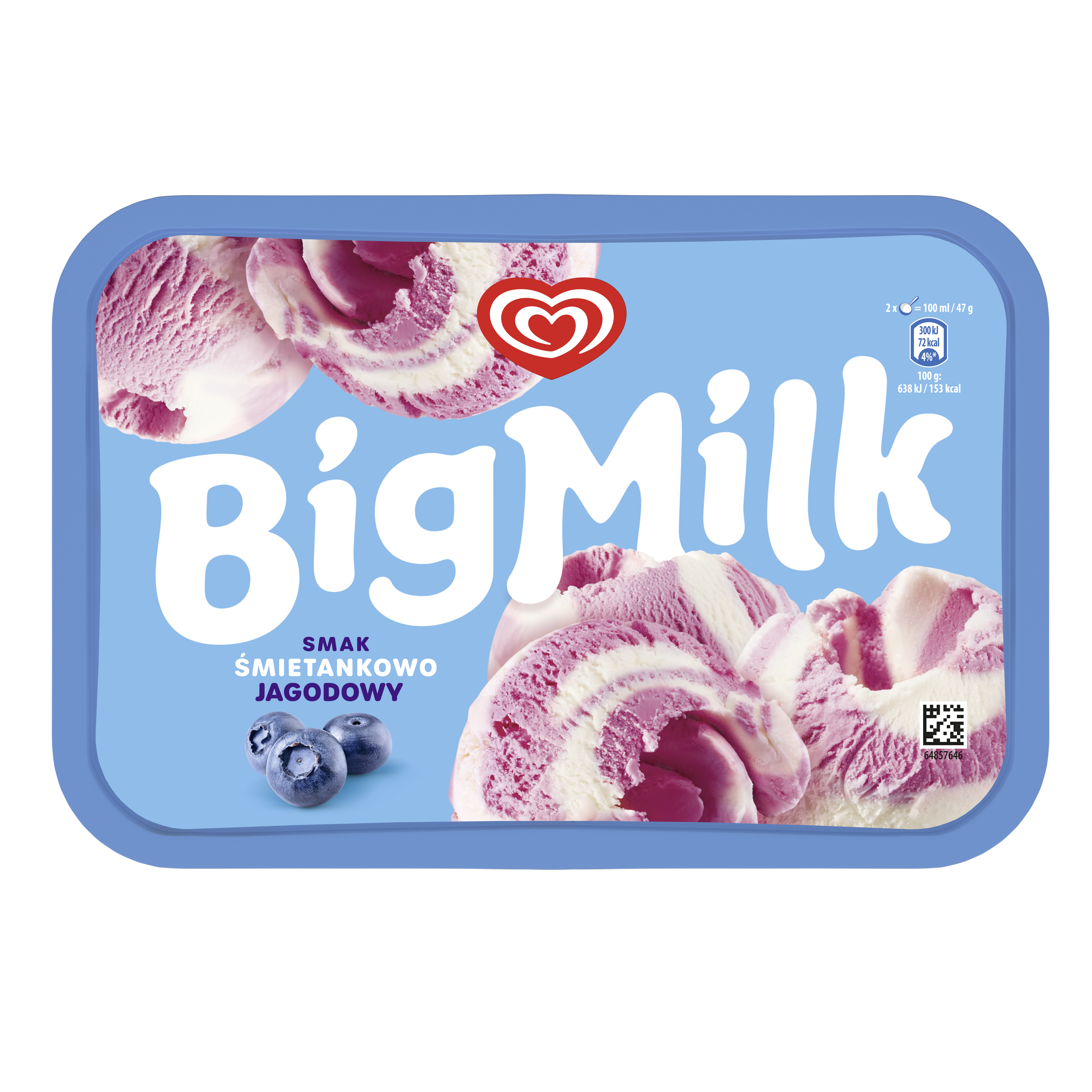 Lody Big Milk Smak Śmietankowo-Jagodowy 900 Ml