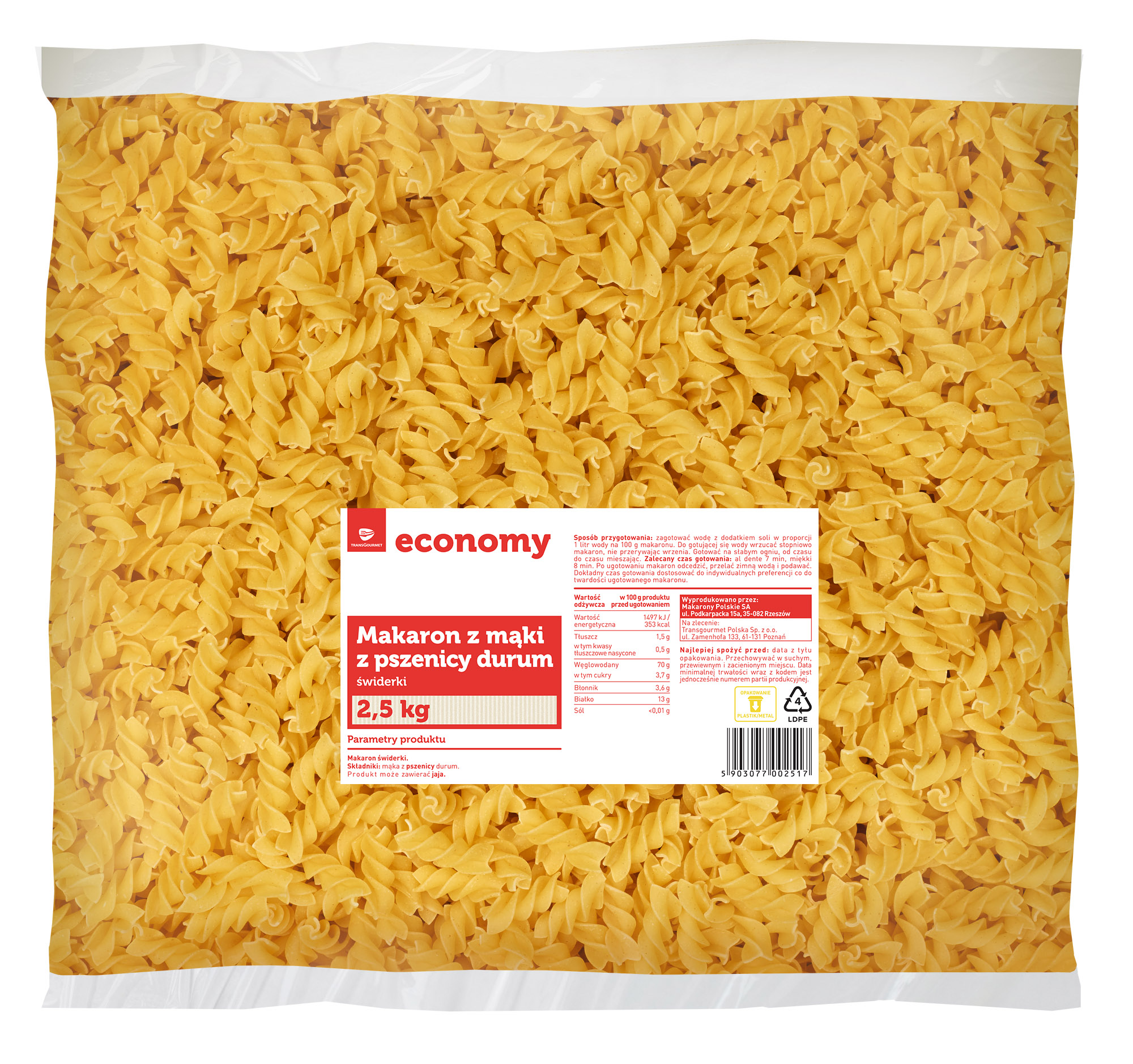 Tge Makaron Świderki Durum 2,5Kg