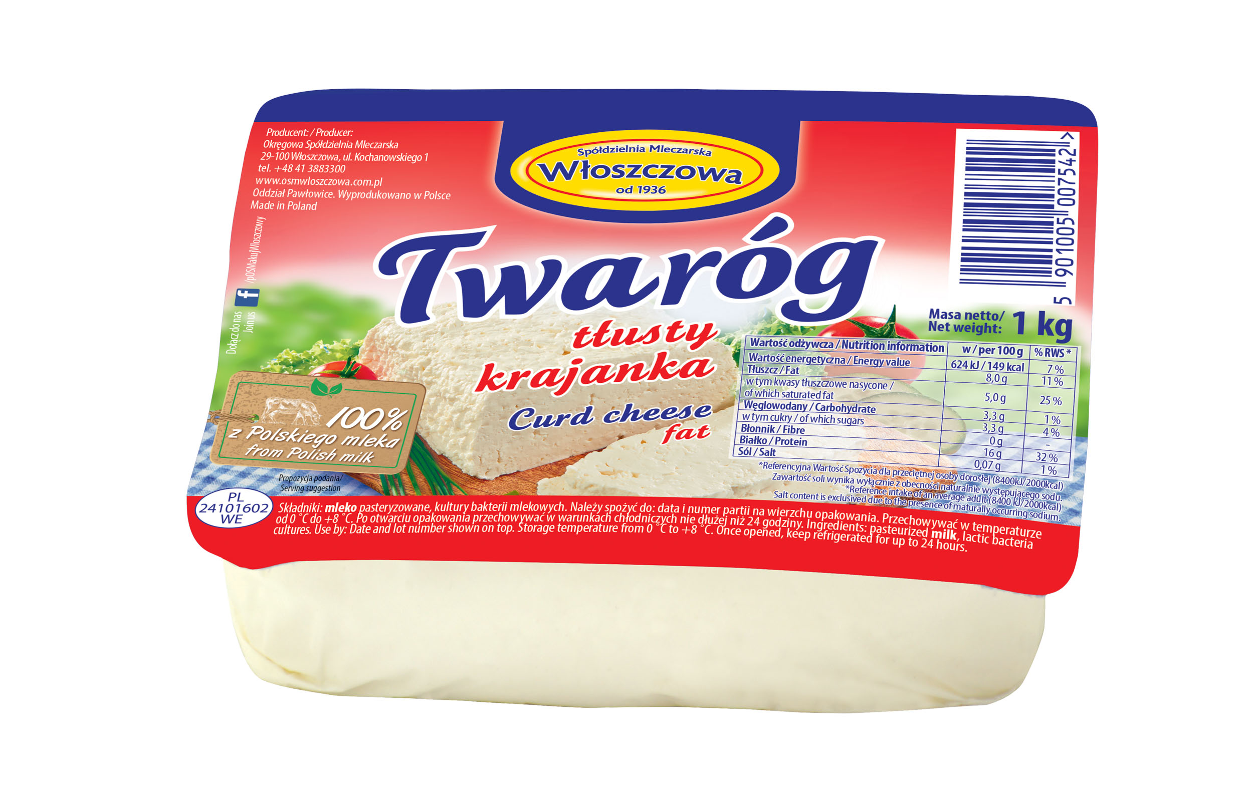 Twaróg Tłusty 1 Kg Włoszczowa