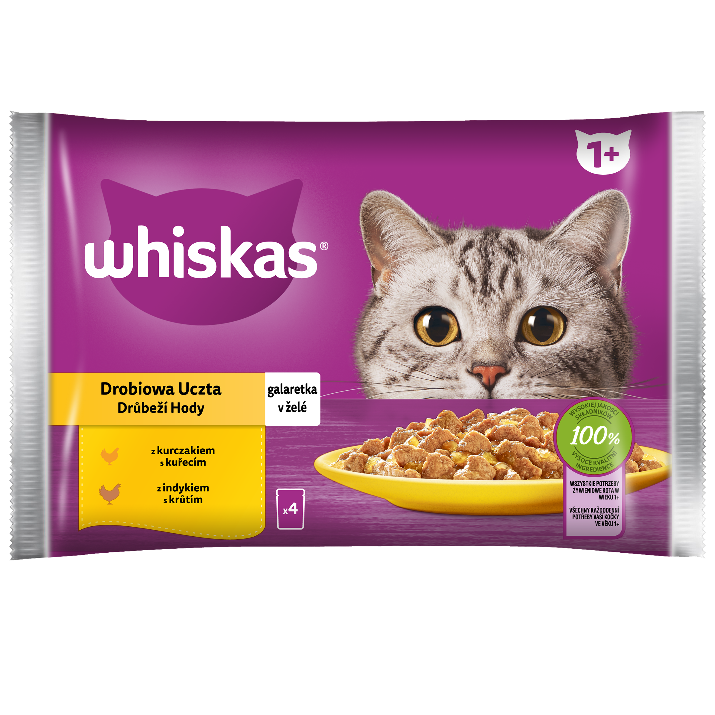 Whiskas Drobiowa Uczta 1+ Galaretka Z Kurczakiem I Z Indykiem 340 G (4X85 G)