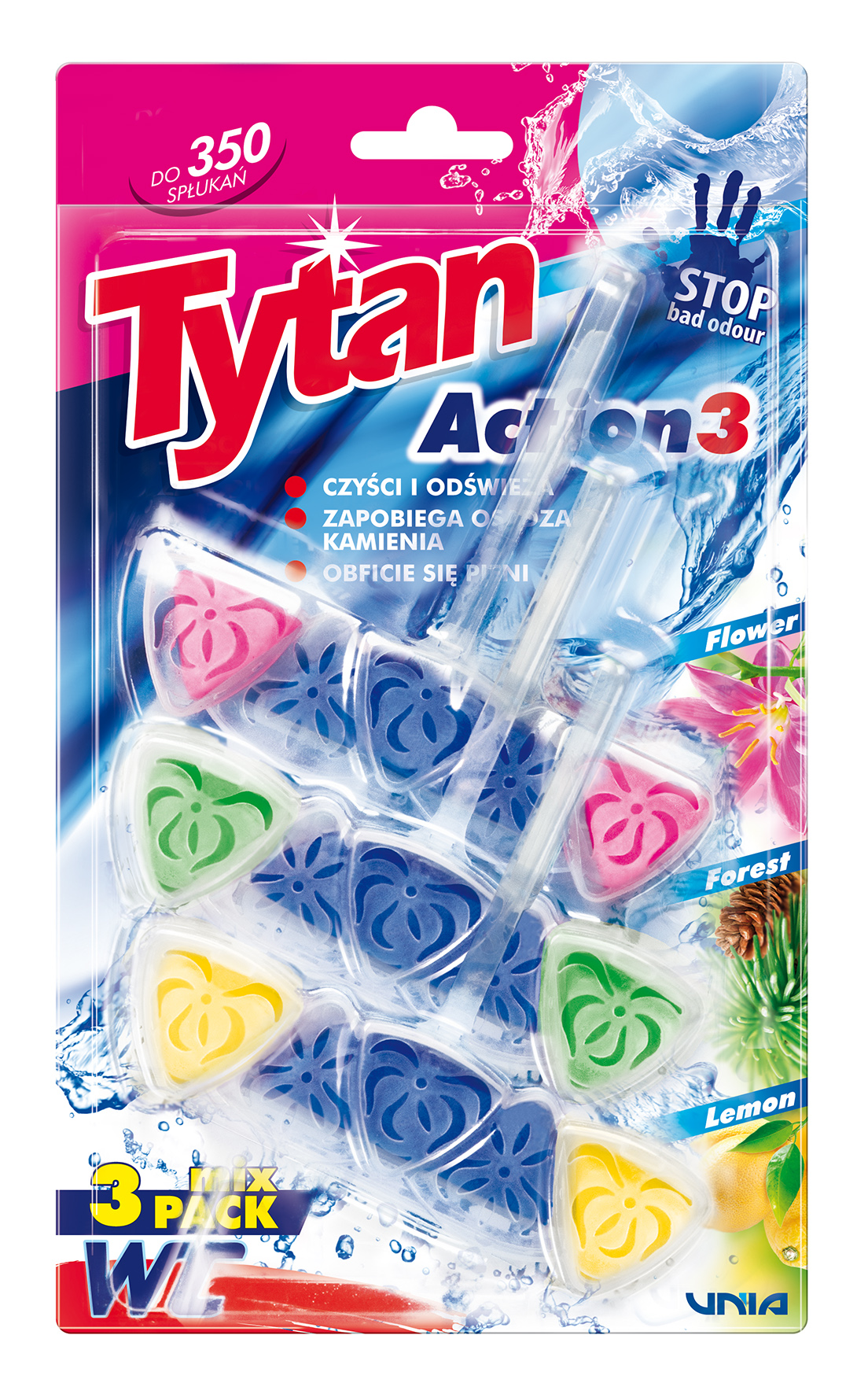 Mix-Pak Kostka Toaletowa Wc Tytan Action 3 Flower, Forest, Lemon 3X40G