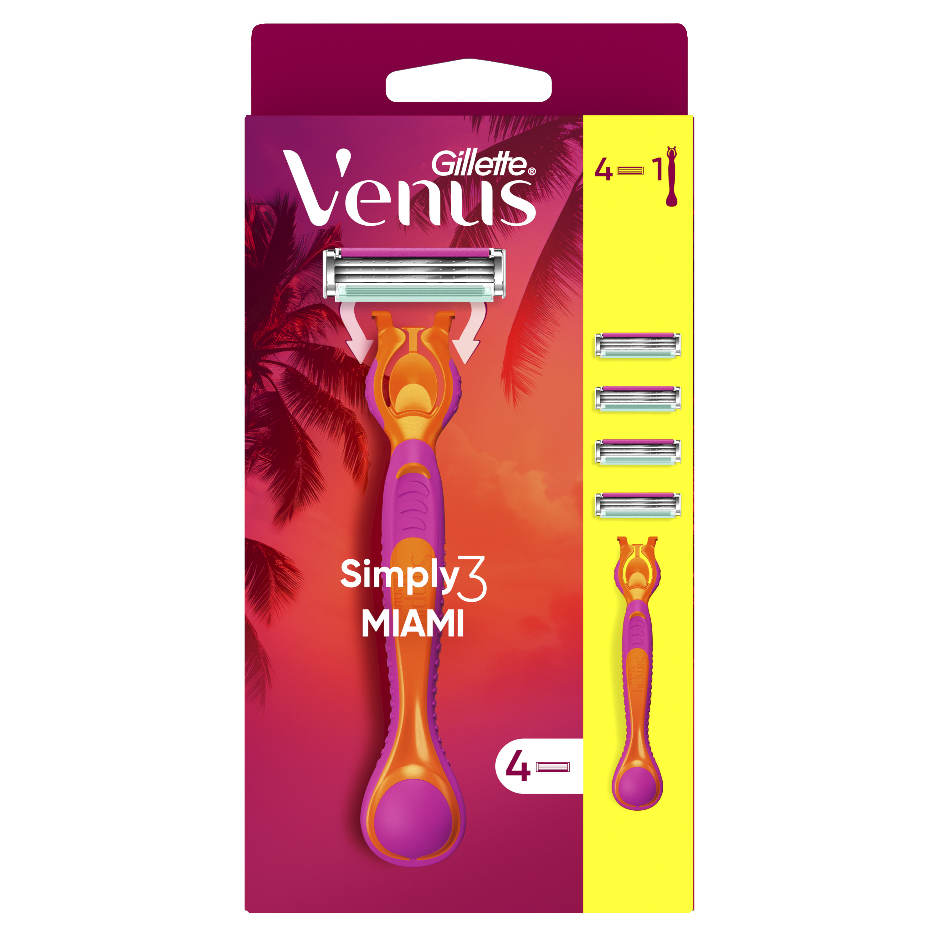 Gillette Simply Venus 3 Miami Rączka Maszynki, 4 Wkłady Wymienne