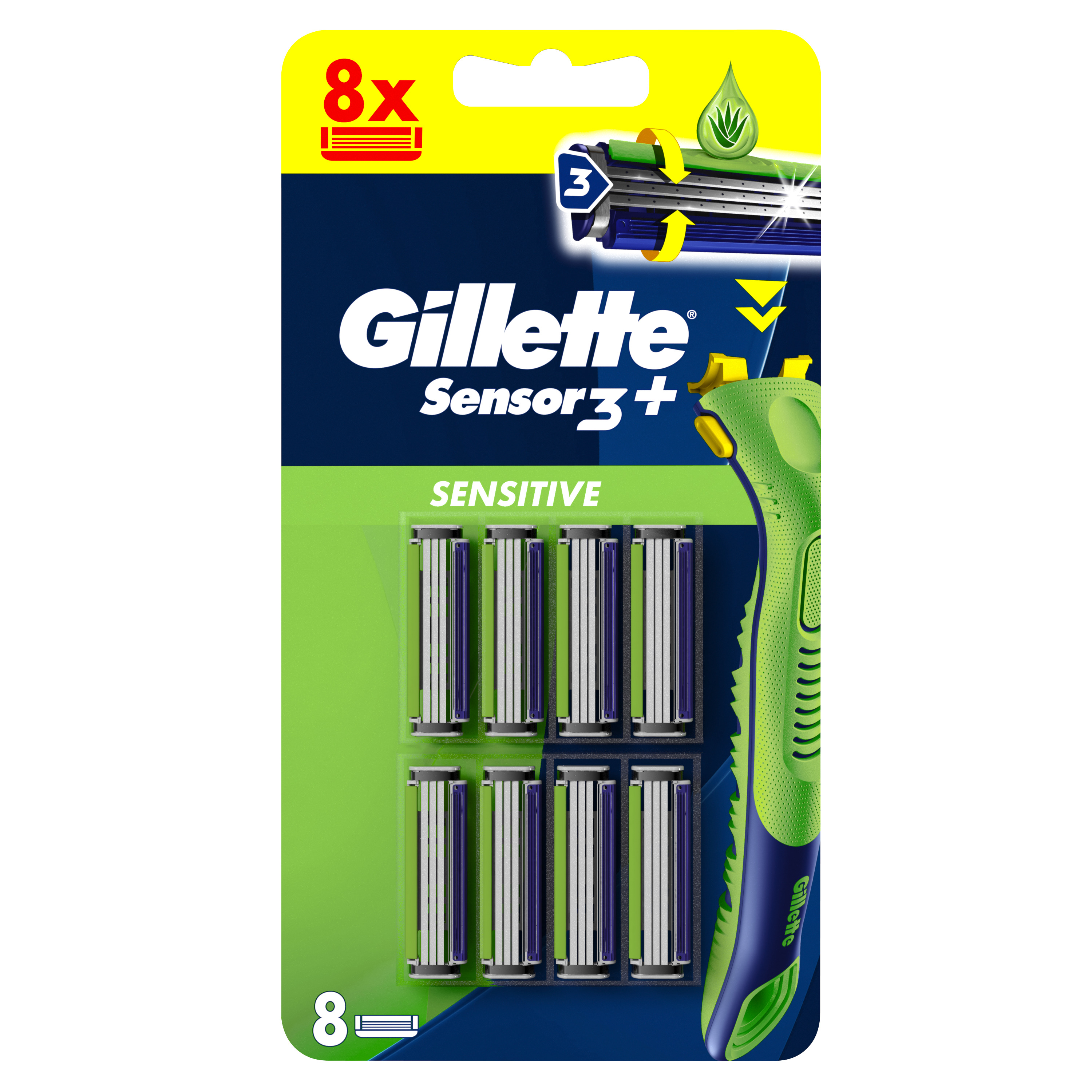 Gillette Sensor 3+Sensitive Ostrza Wymienne Do Maszynki Do Golenia, 8 Wkładów Z 3 Ostrzami