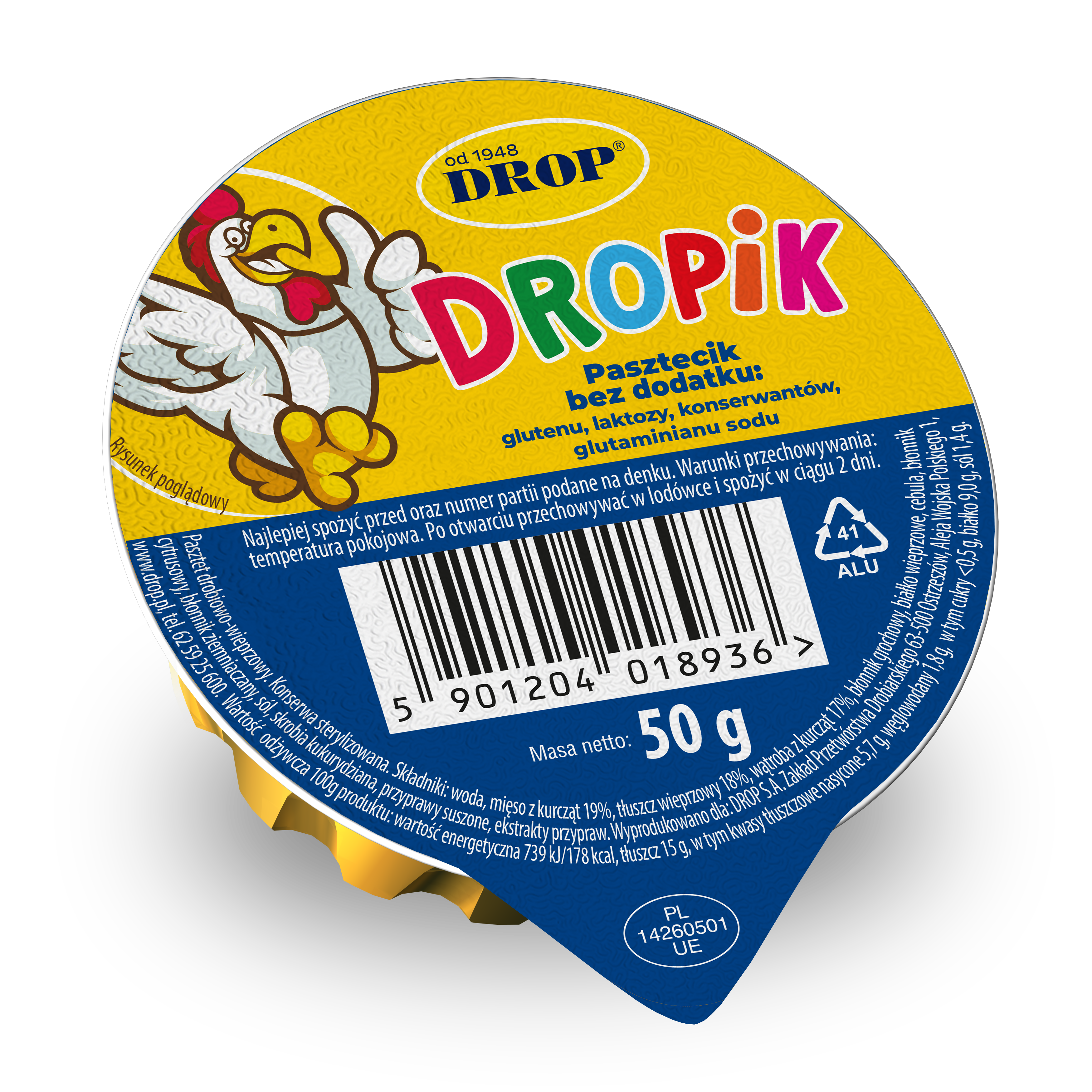 Drop Pasztecik Dropik 50G. Pasztet Drobiowo - Wieprzowy. Konserwa Sterylizowana.